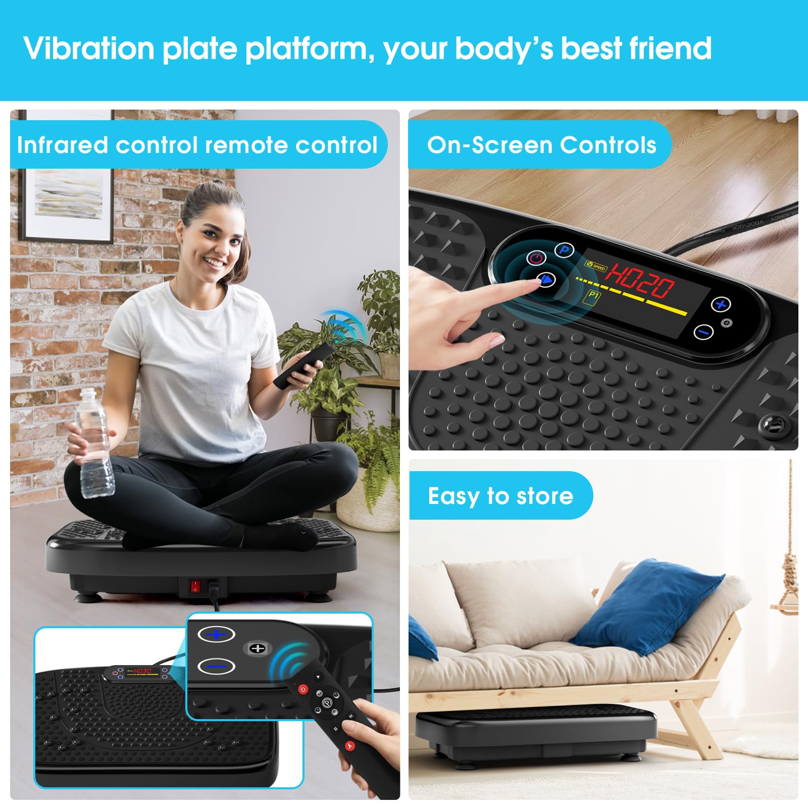 SoftGym Waver Vibration Plate Exercise Machine for Lymphatic Drainage Weight Loss,120 Speed Levels Vibrating Platform with Resistance Bands,Full-Body Workout Equipment for Muscle Toning