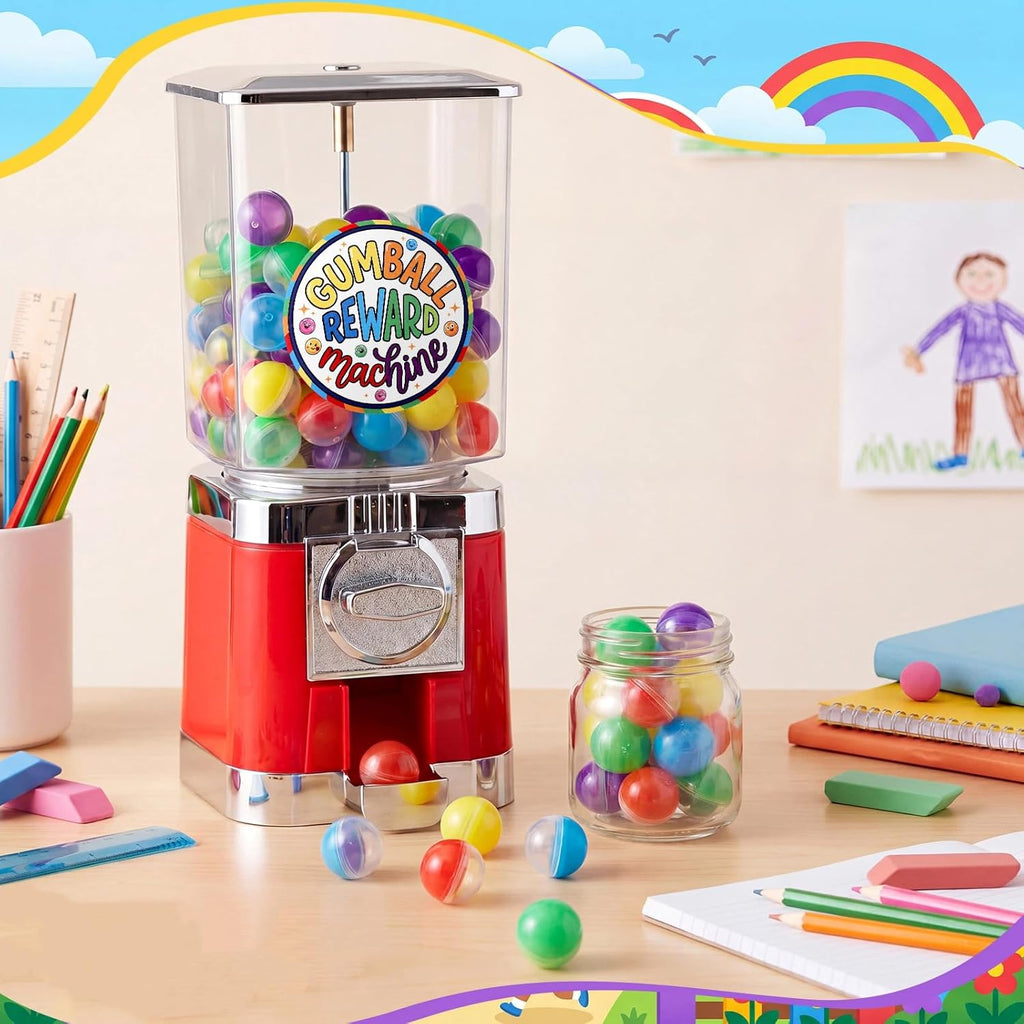Classroom Vending Machine Bubble Gum Reward Machine Set with 100 Colorful Capsule No Coin Needed Teacher Reward Prize Box with Mini Capsule for Small Toys (No Toys)