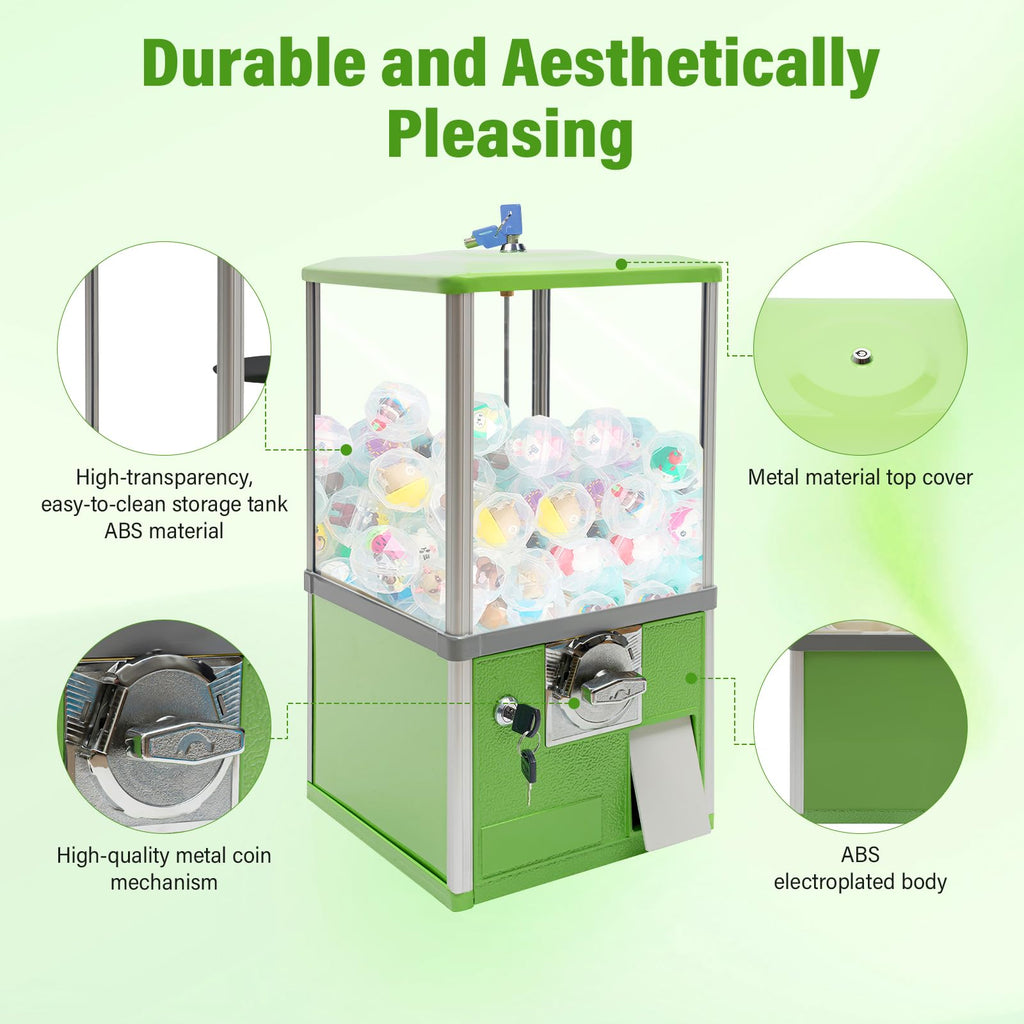 Big Commercial Capsule Vending Machine, 4-Side 25 Cent Coin Operated Gumball & Toy Dispenser, Freestanding Candy Machine for Bouncy Balls, Party Favors, Small Business, Multicolor (Yellow)