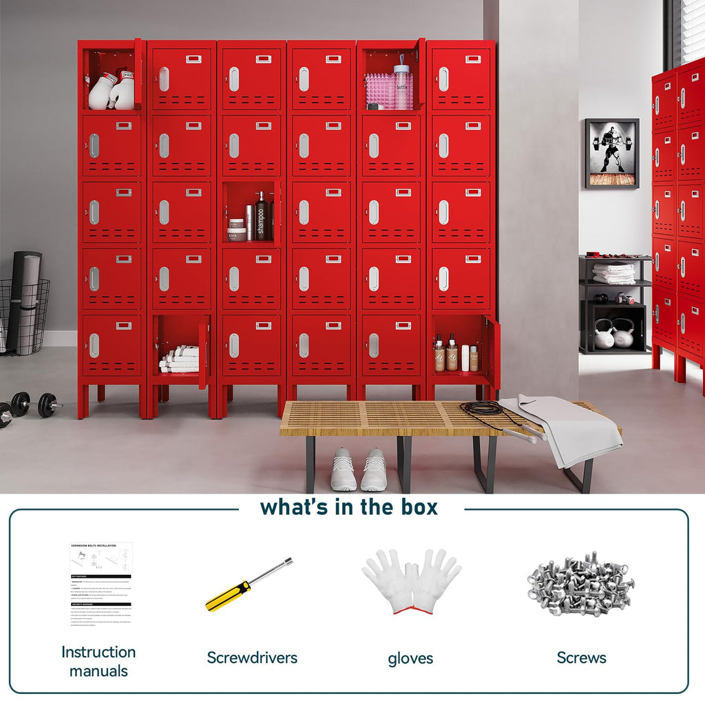 BUTISOW Metal Lockers - 66" Height Steel Lockers for Employees with 5 Door Storage Locker with Card Slot for Employees Gym School Home Office Garage - Assembly Required