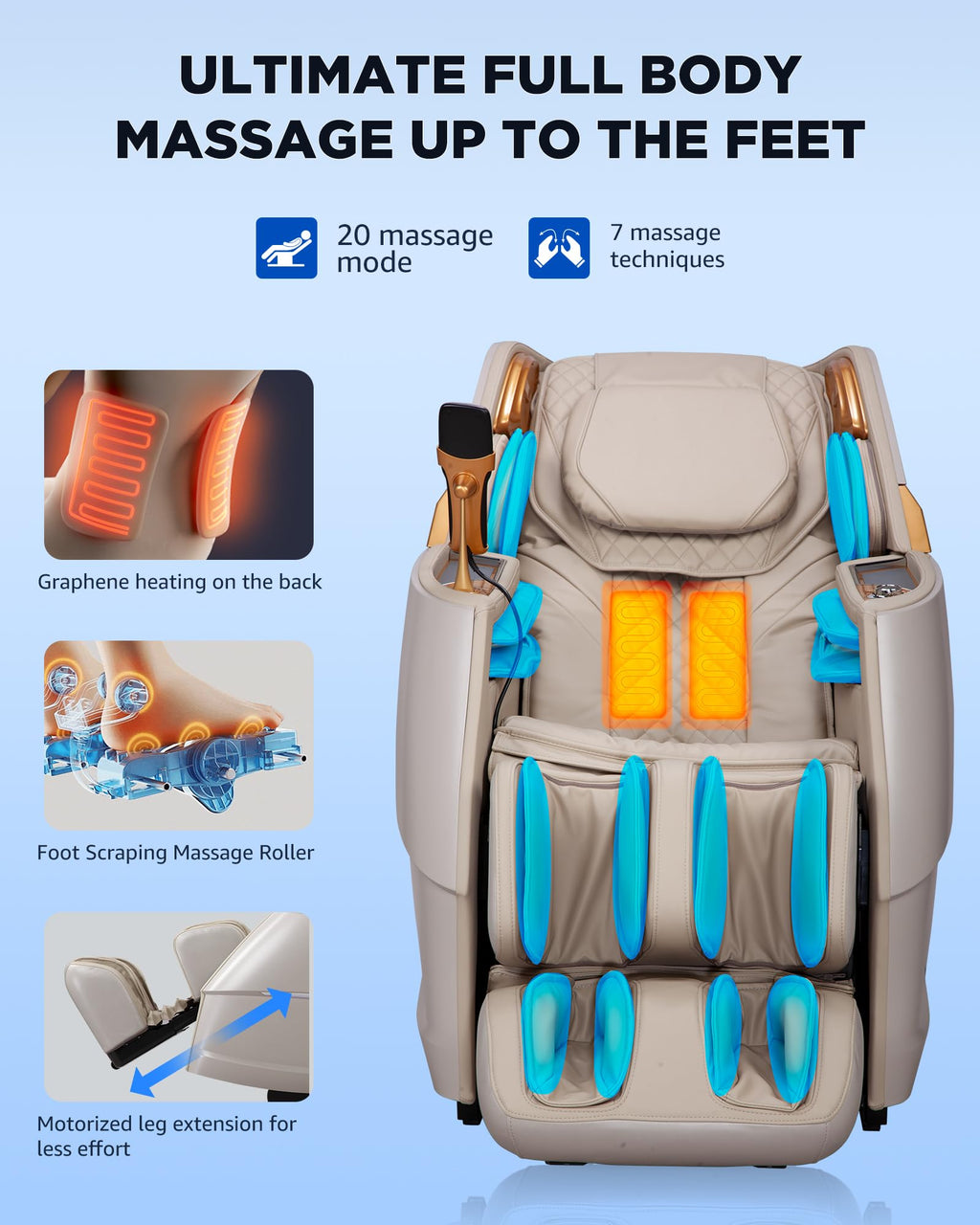 Oversize 4D Massage Chair Full Body Zero Gravity Massage Recliner Chair SL Track Motorized Extension Calf Kneading Massage Yoga Stretch Back Heating 20 Modes Space Saving AI Control Ivory