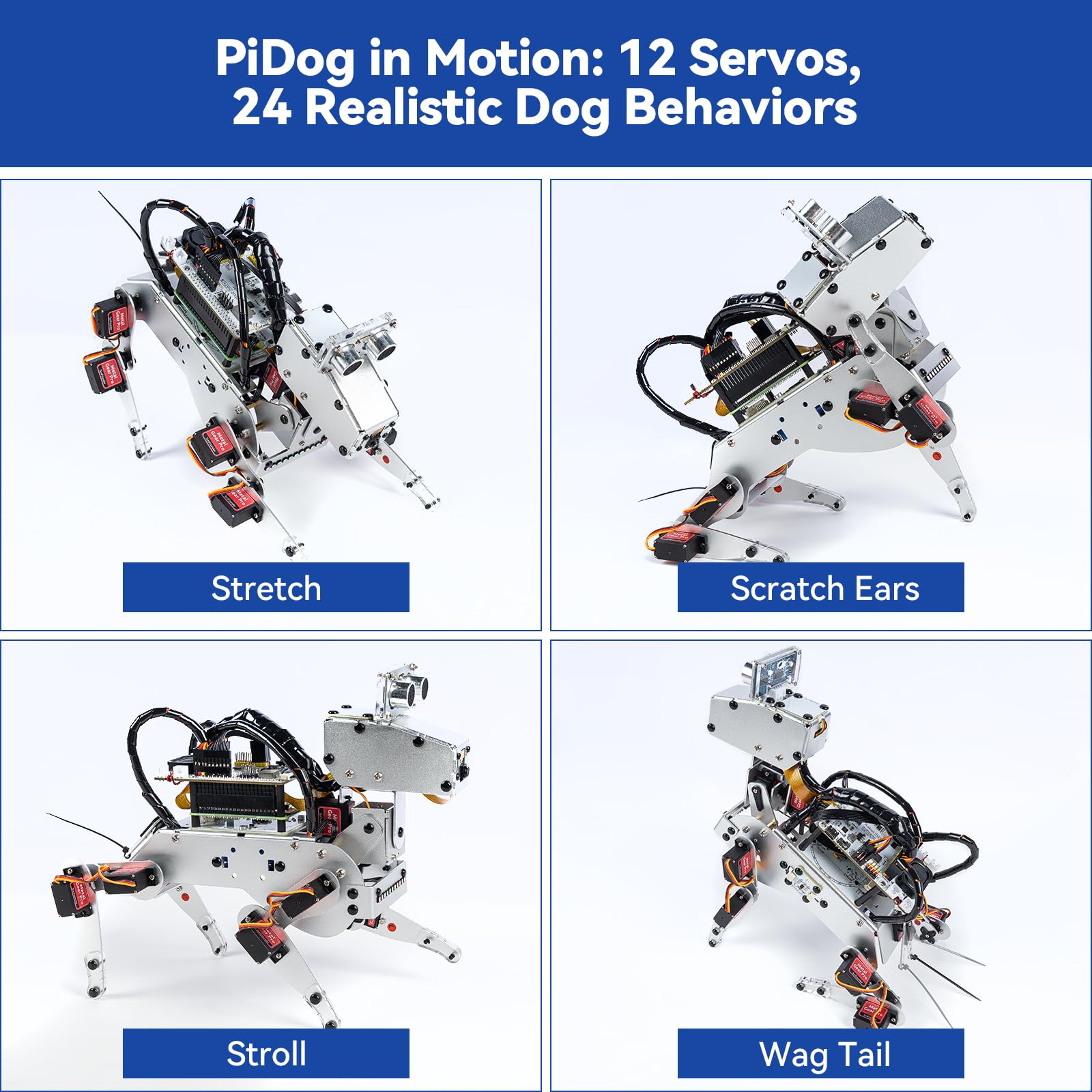 SunFounder PiDog AI Robot Dog Kit for Raspberry Pi 5/4/3B+/Zero 2W, Openclaw LLMs ChatGPT/Gemini/Grok, Voice&Video Recognition, Python, App, Battery, Gyroscope, Camera (RPI NOT Included)