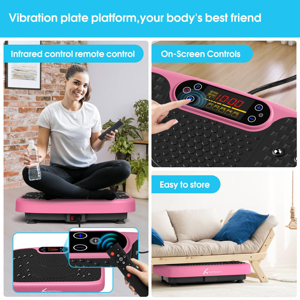 SoftGym Waver Vibration Plate Exercise Machine for Lymphatic Drainage Weight Loss,120 Speed Levels Vibrating Platform with Resistance Bands,Full-Body Workout Equipment for Muscle Toning