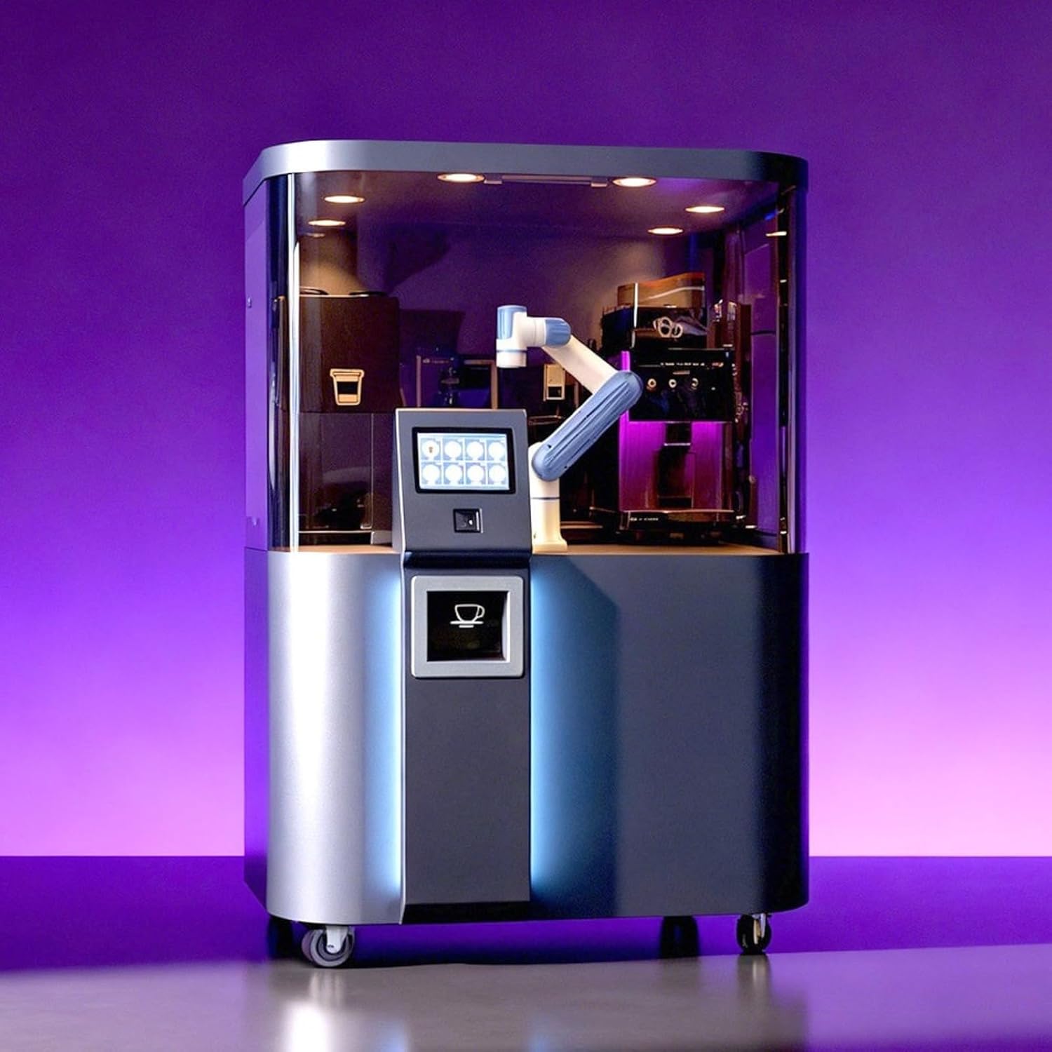 Fully Automated Intelligent Coffee Robot Vending Machine with Cobot Arm - 6-Axis High Precision Robotic Barista with AI Latte Art High-Capacity Hot Drink Dispenser for Commuters & Staff