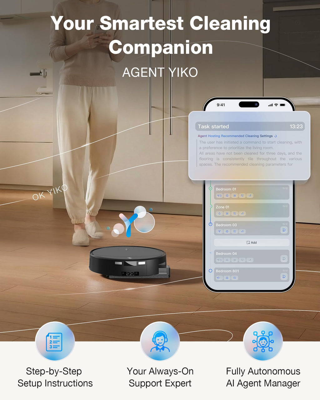 ECOVACS DEEBOT T90 Omni Robot Vacuum and Mop, 30,000Pa Suction, Instant Self-Cleaning OZMO Roller Mop, TruEdge Deep Edge Cleaning, ZeroTangle, Hot Water Wash & 145°F Air Dry, AI Obstacle Avoidance
