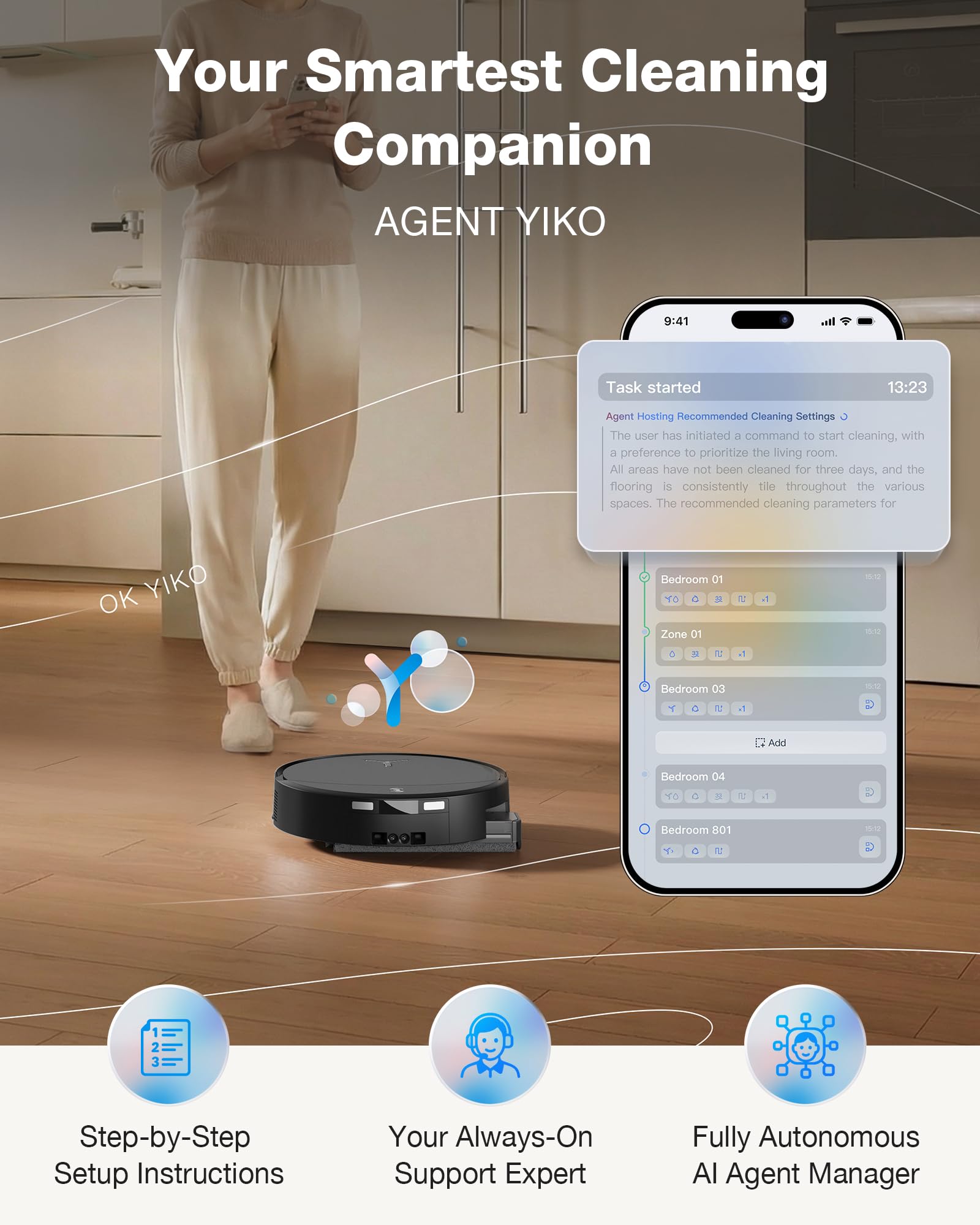 ECOVACS DEEBOT T90 Omni Robot Vacuum and Mop, 30,000Pa Suction, Instant Self-Cleaning OZMO Roller Mop, TruEdge Deep Edge Cleaning, ZeroTangle, Hot Water Wash & 145°F Air Dry, AI Obstacle Avoidance