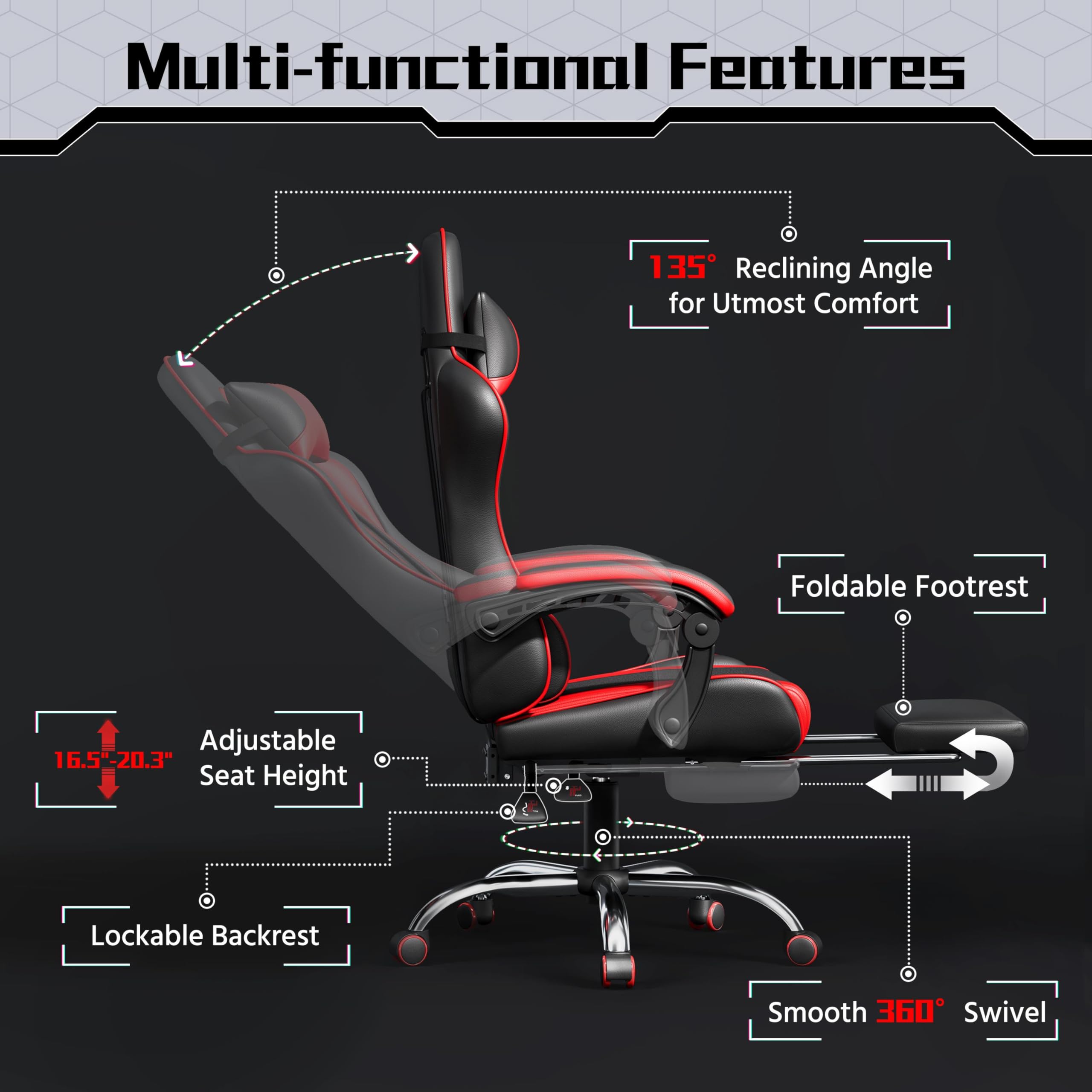 Yaheetech Gaming Chair with Electric Massage Lumbar Support, Footrest & Headrest — Ergonomic High Back Recliner for Home Office, Computer Desk Chair, Height Adjustable, 300 lbs, Black/White