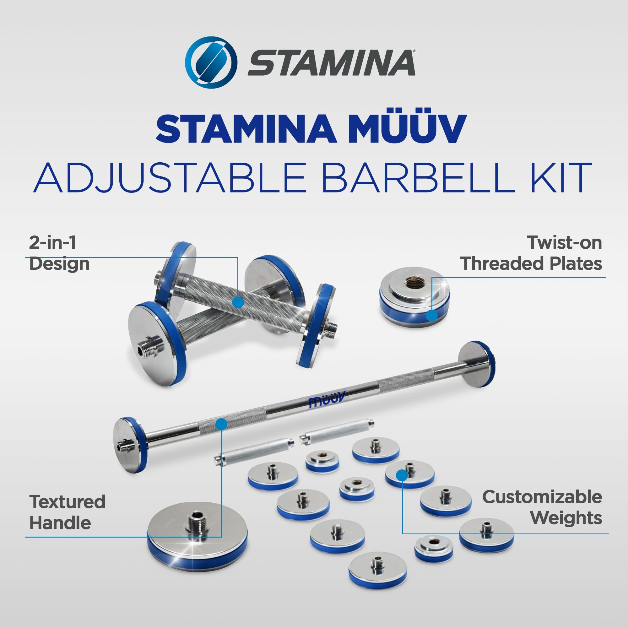 müüv Adjustable Barbell Set – 2-in-1 Dumbbell & Barbell System for Home Gym, 5–40 lb Weight Set with Plates & Handles – Compact Strength Training Equipment for Men & Women