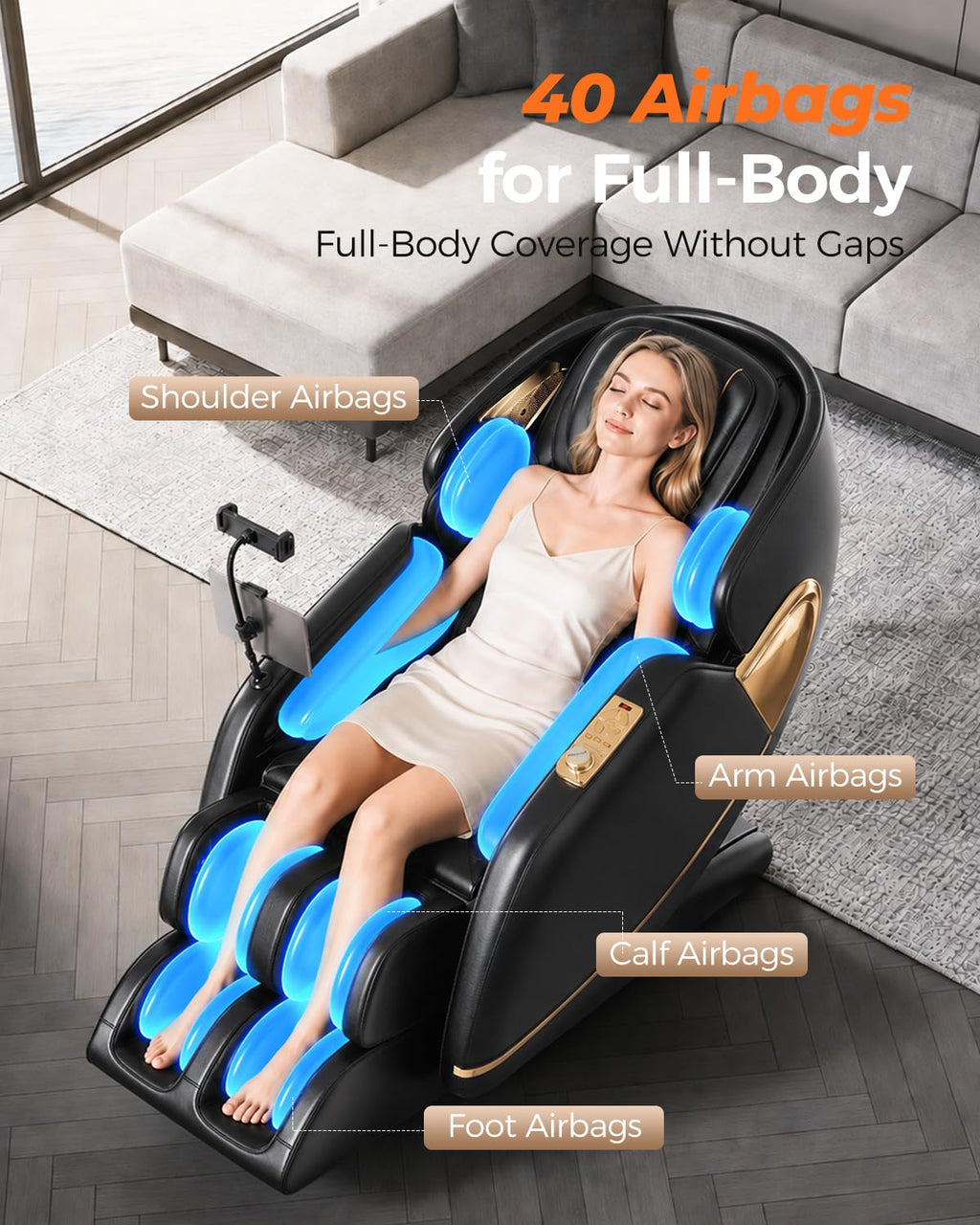2026 4D Massage Chair Full Body, PU Leather Zero Gravity Heated Back Foot Hand Massage Recliner, AI Voice Control, Office and Living Room Furniture, Portable - Black