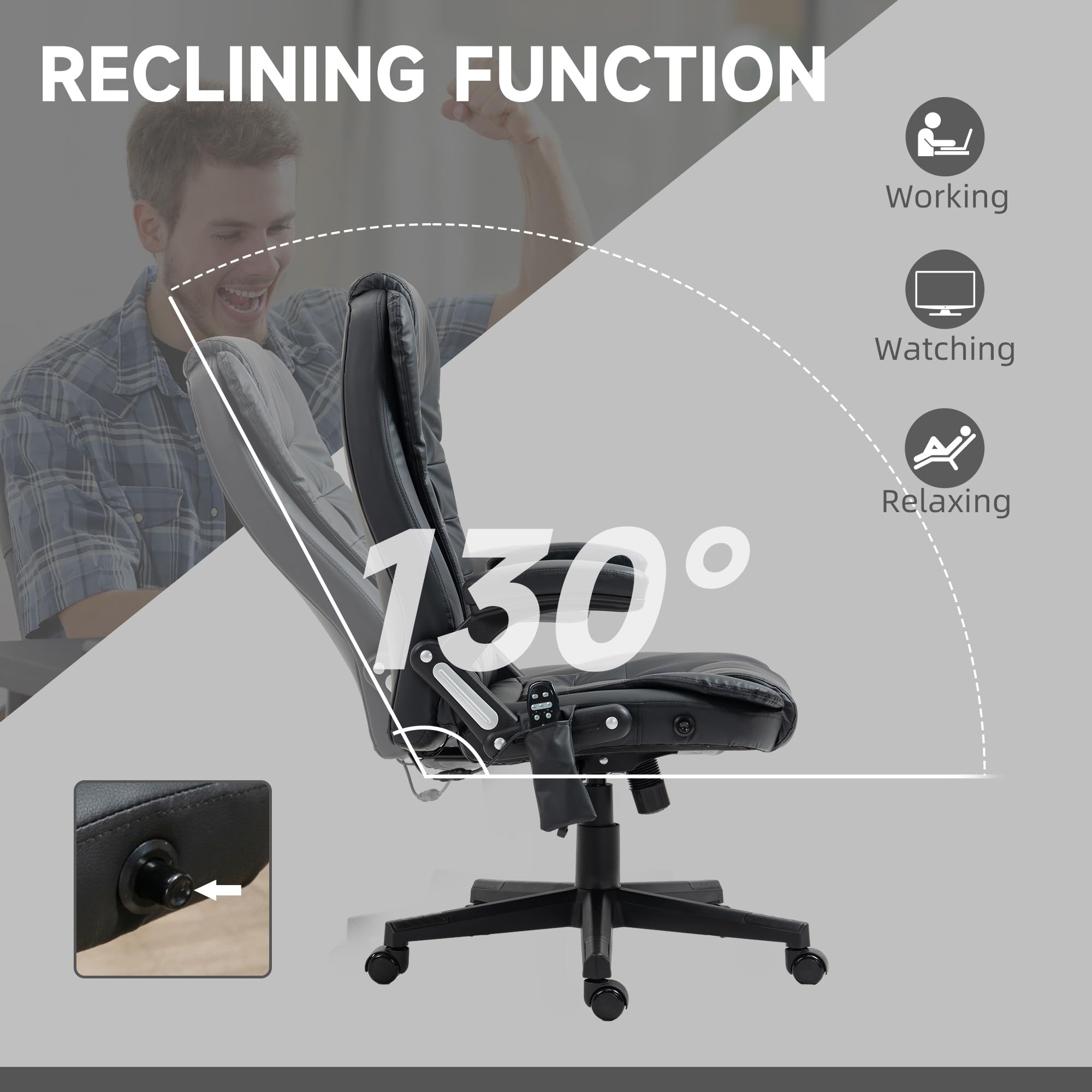 HOMCOM High Back Vibration Massage Office Chair with 6 Vibration Points, Heated Reclining PU Leather Computer Chair with Armrest and Remote, Brown