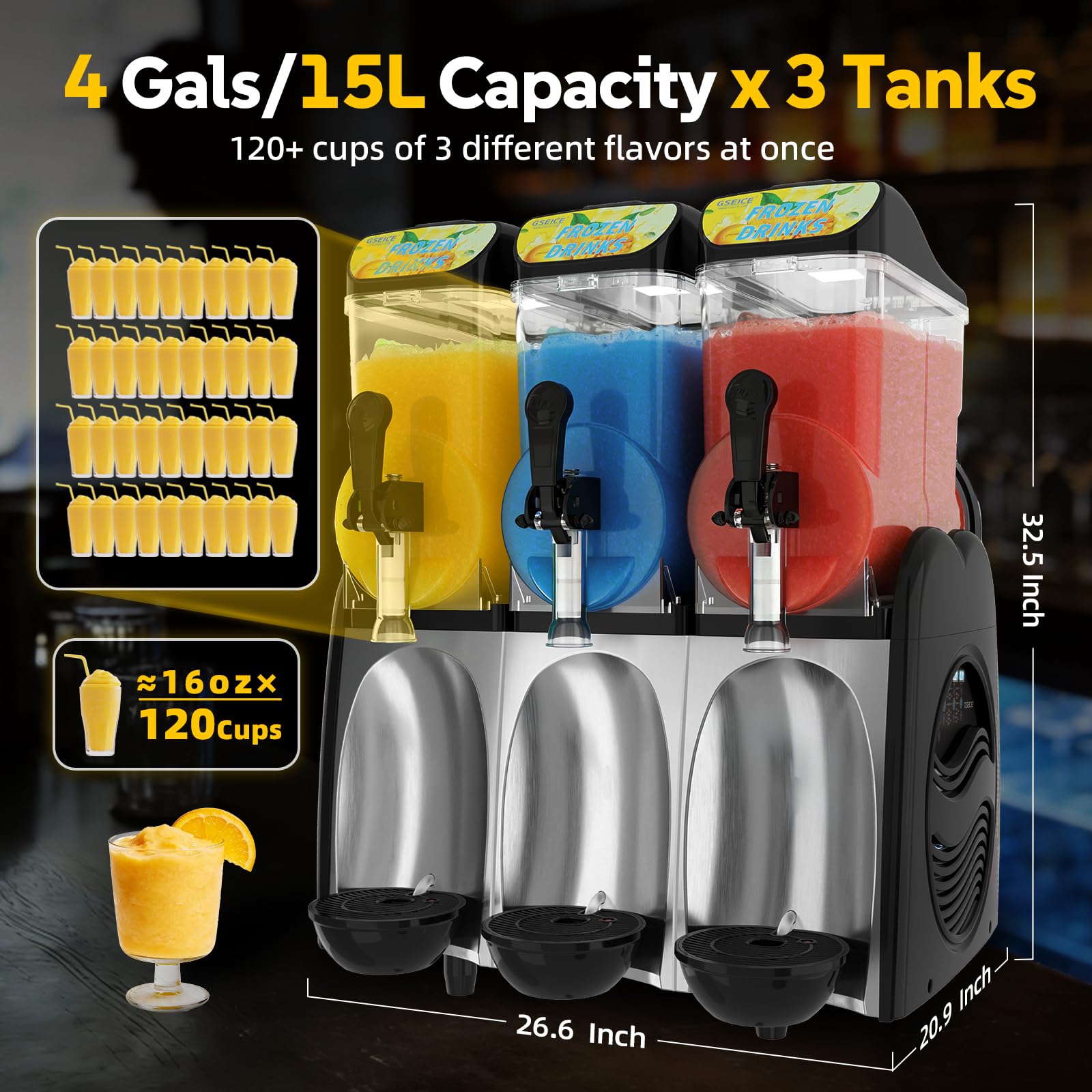 30L Commercial Slushie Machine, 2 Tank Margarita Machine, 80 Grande Cups Slushy Machine with Auto Clean, 8 Gal LED Frozen Drink Machine for Business, Mobile Bar, Party, Restaurant, 800W Fast Cooling