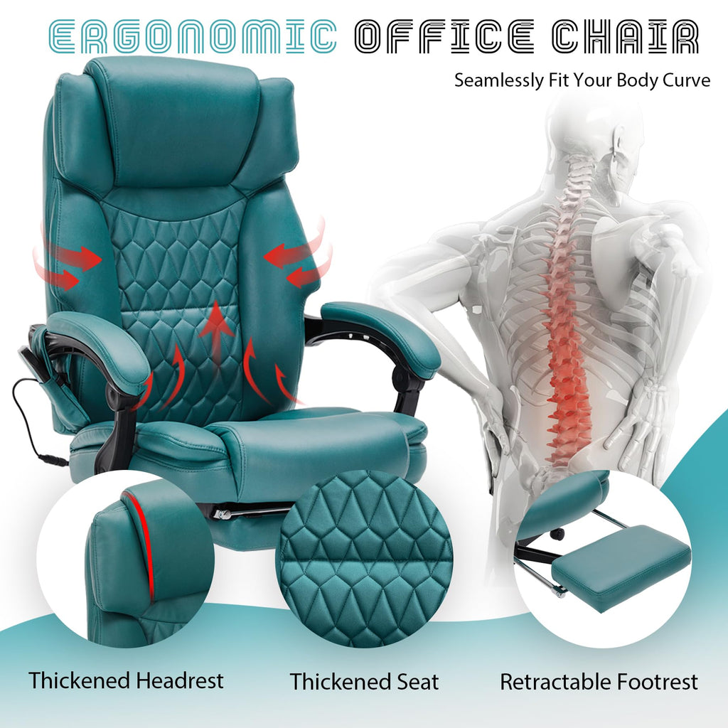 Massage Office Chair with Foot Rest 6 Points Vibration and Heat Home Office Desk Chairs for Heavy People 400lbs Reclining Managerial Chairs Ergonomic Executive Chair (Black)