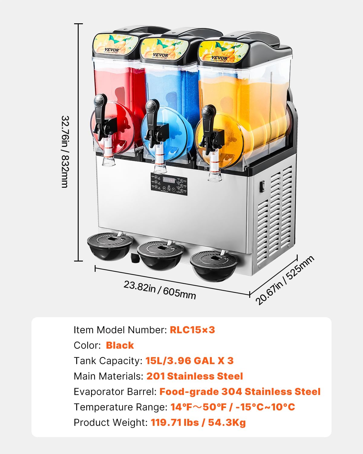 VEVOR Slushie Machine, 15L Single Tank Commercial Margarita Machine, 60 Cups Stainless Steel Margarita Smoothie Frozen Drink Machine, Slushy Machine for Home Party Restaurants Cafe Bars