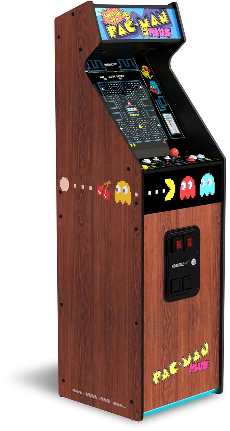 Arcade1Up PAC-Man Plus Deluxe Arcade Machine - 14 Classic Games, Retro Game Console for Home, 5’ Tall Cabinet with 17-Inch Screen, Stand Up Video Game for Game Room