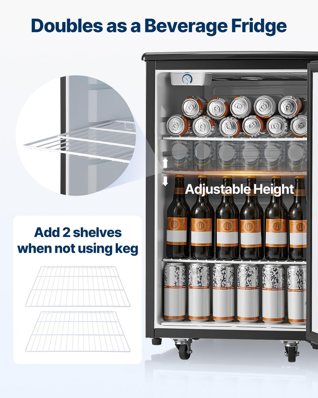 VEVOR Beer Kegerator, Dual Tap Commercial Draft Beer Dispenser for D system, Full Size Keg Refrigerator with 5lbs CO2 Tank, Hold 2 Sixth / 2 Ball lock keg, Black