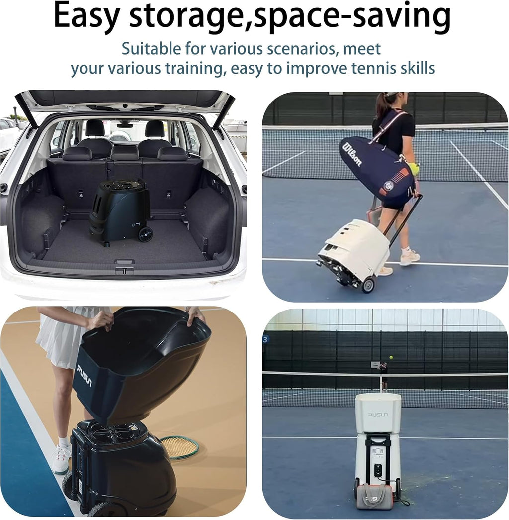 PT-SAMRT-Professional Tennis Ball Machine with App Control - 100+ Ball Capacity - 12 Training Modes - 4-6 Hours Battery Life (Black)