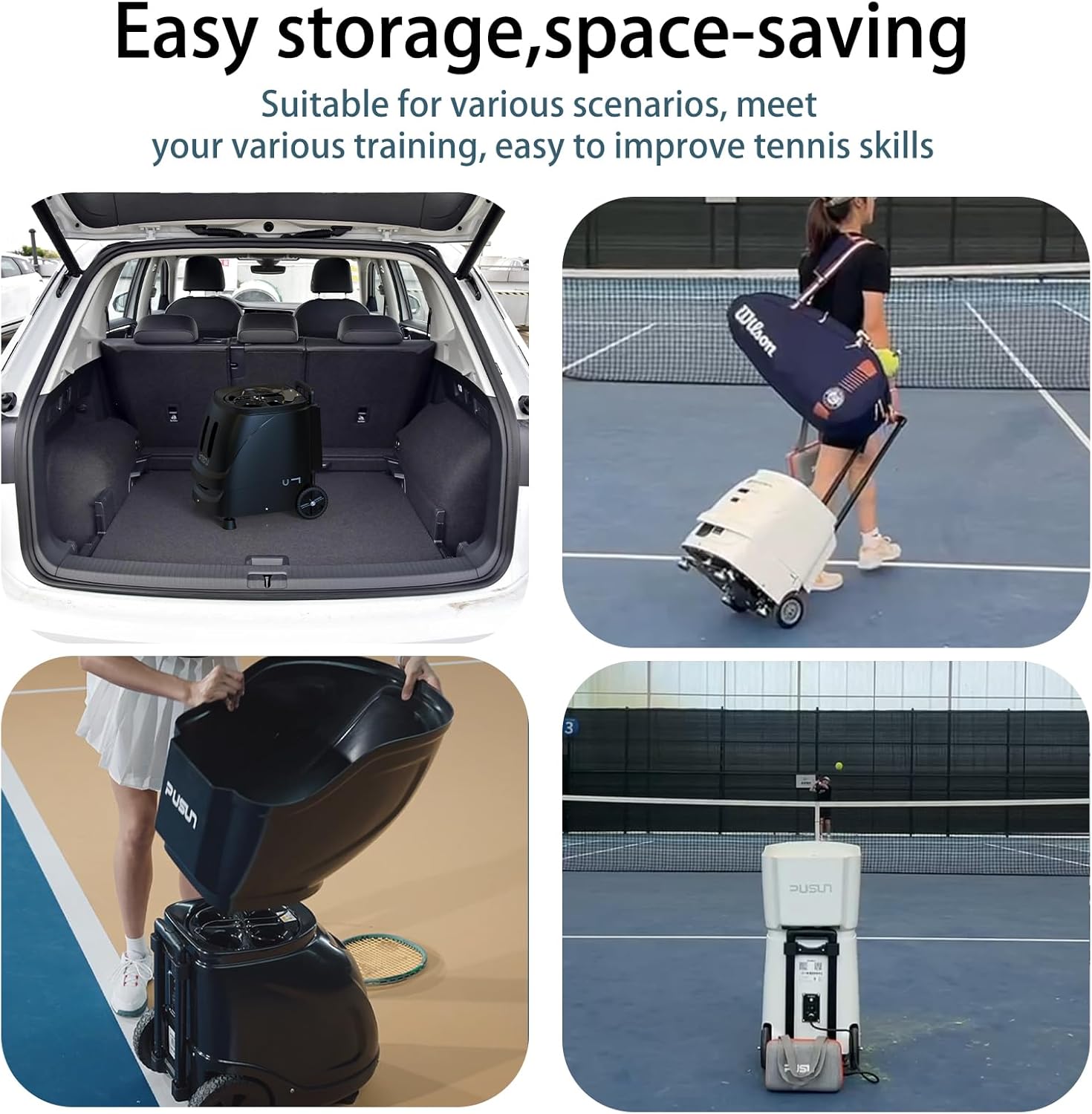 PT-SAMRT-Professional Tennis Ball Machine with App Control - 100+ Ball Capacity - 12 Training Modes - 4-6 Hours Battery Life (Black)