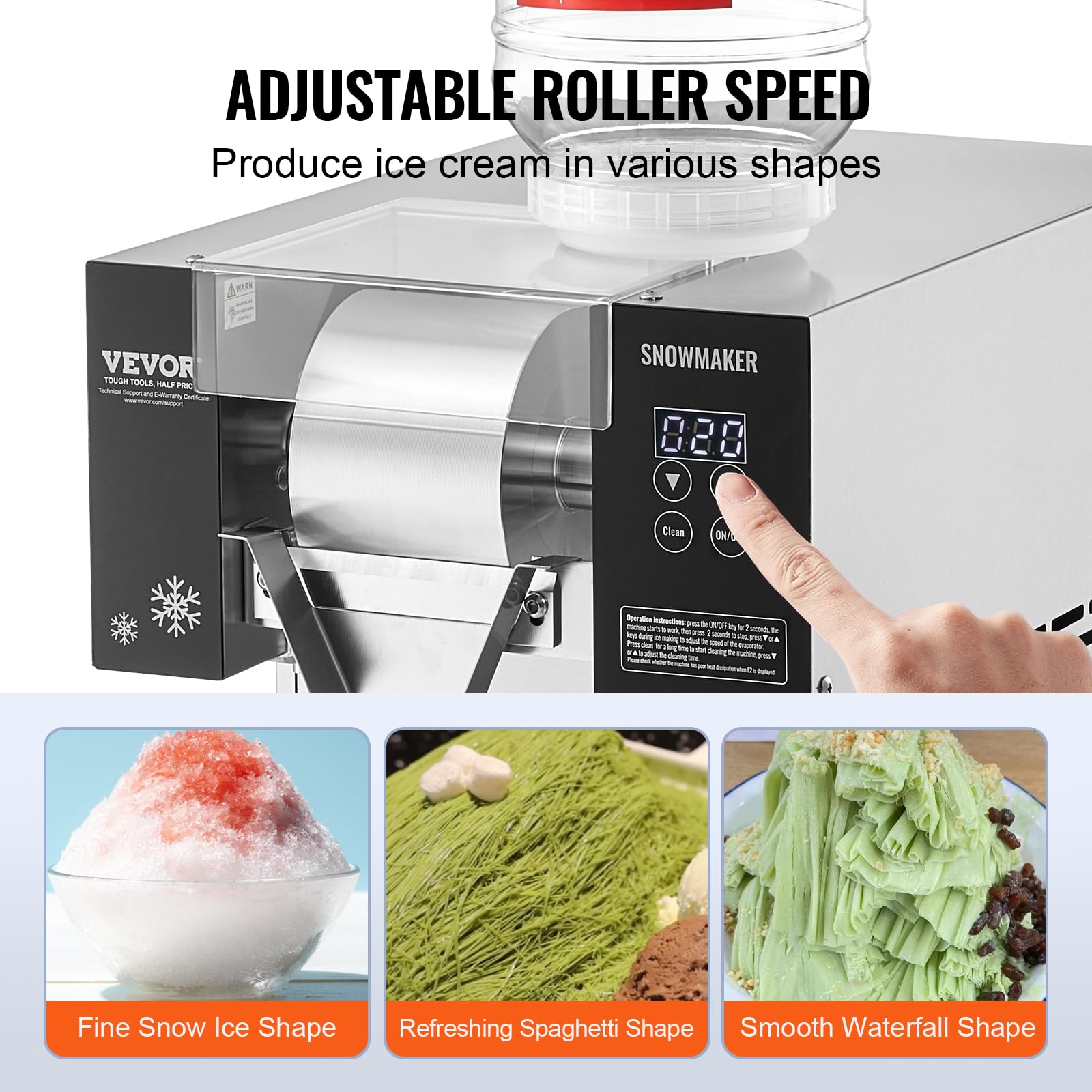 VEVOR Commercial Snowflake Ice Machine, 397LBS/24H Snowflake Ice Maker, Stainless Steel Ice Shaver Machine, Electric Snow Cone Maker, Liquid Cooling System for Rapid Heat Dissipation, Ice Cream