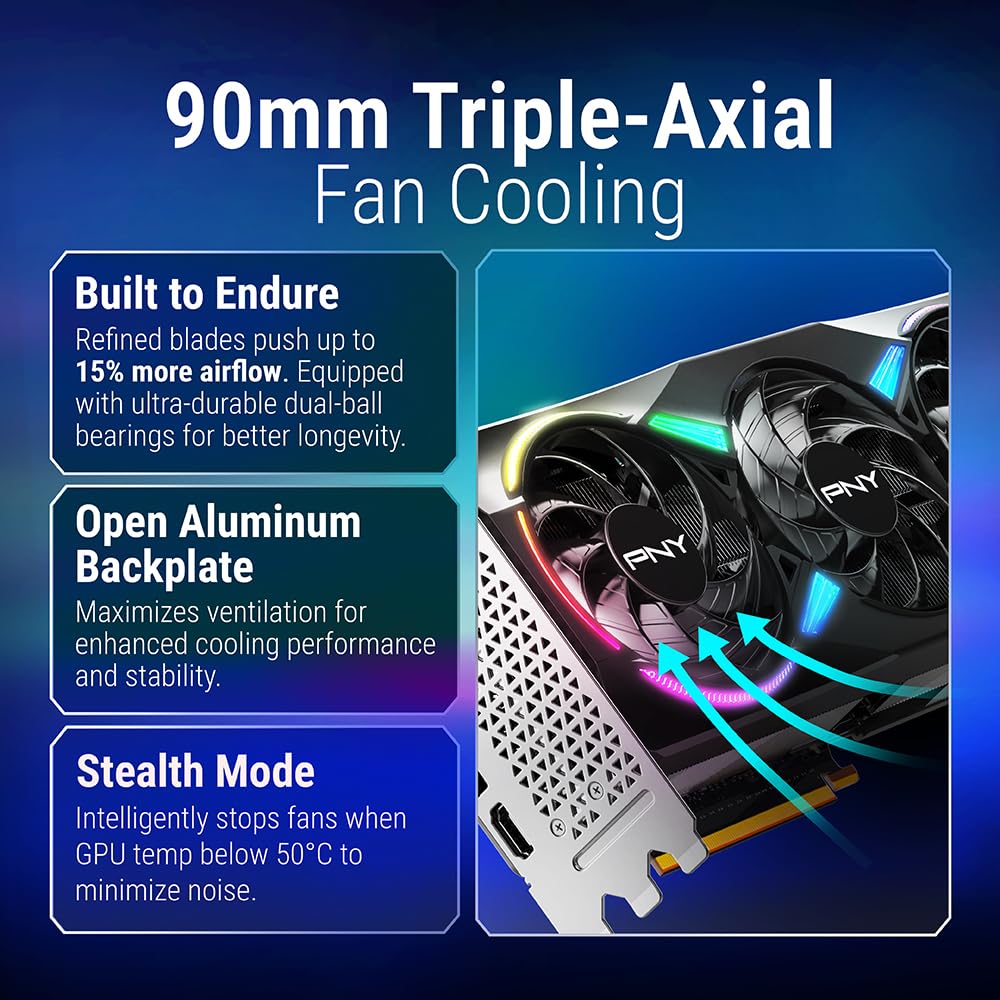 PNY NVIDIA GeForce RTX™ 5070 Ti OC Triple-Fan Graphics Card | 16GB GDDR7, 256-bit, Boost Speed: 2572 MHz, PCIe® 5.0, HDMI®/DP 2.1, 2.98-Slot, NVIDIA Blackwell Architecture, DLSS 4.5