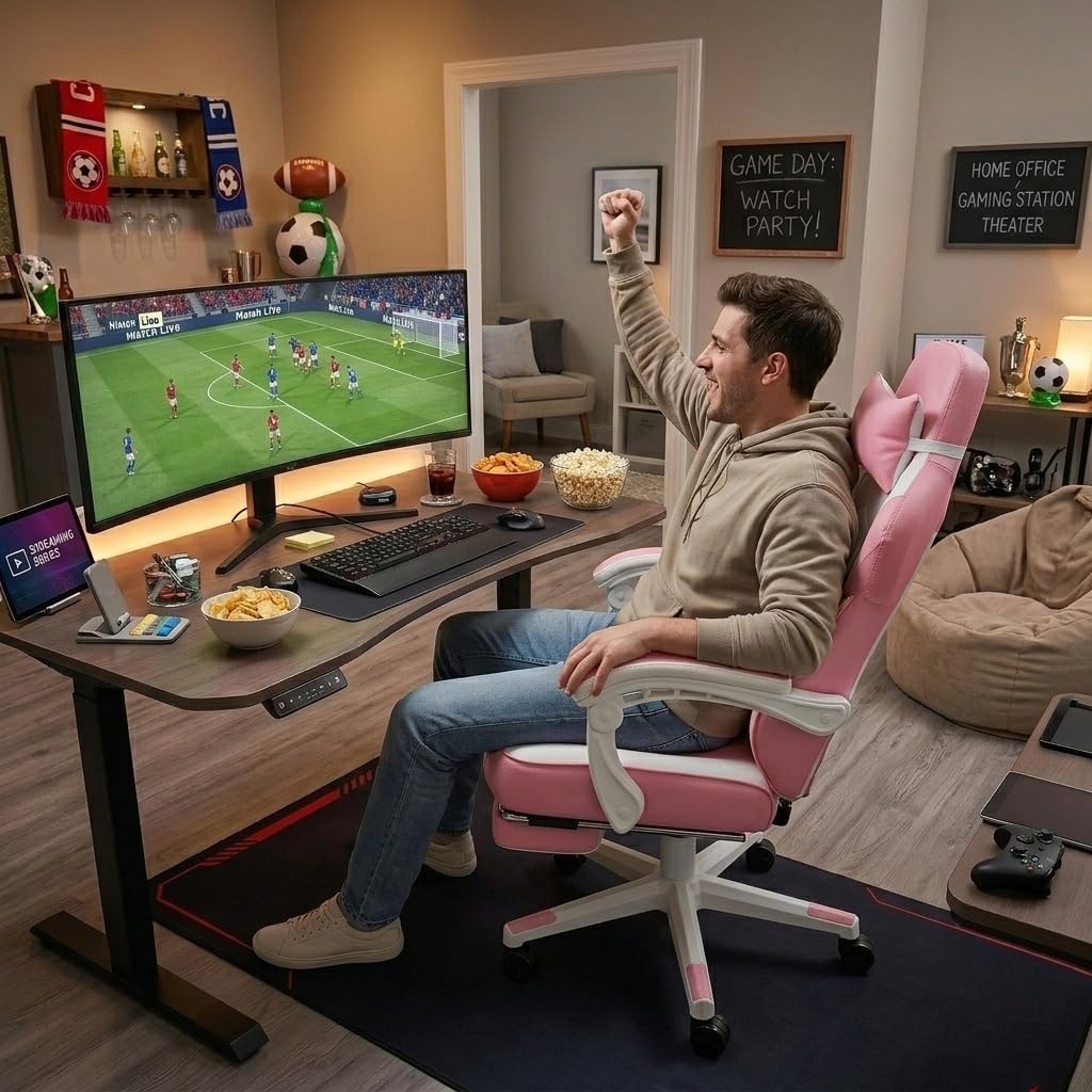 Gaming Chair for Adult, Computer Chair with Footrest Video Game Chair Big and Tall Gaming Chair with Massage Lumbar Support, Adjustable Height and 360° Swivel Seat(Grey)