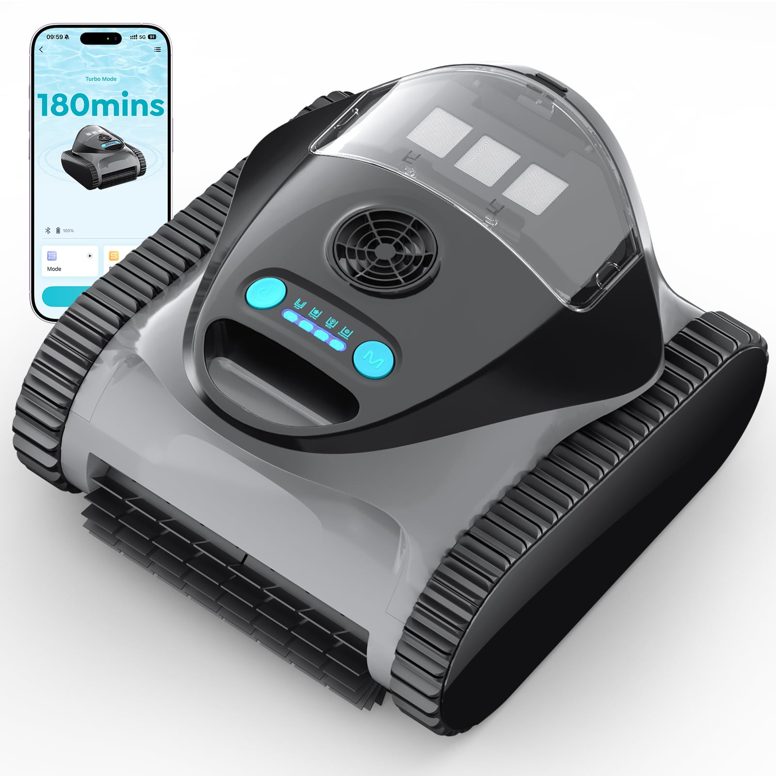C1 Cordless Pool Cleaner Robot with 180 Mins, Powerful Triple-Motor Suction, Wall & Waterline Deep Cleaning, Smart Paths with APP, Dual-Layer Filtration, for Inground Pools (Dusk Blue)