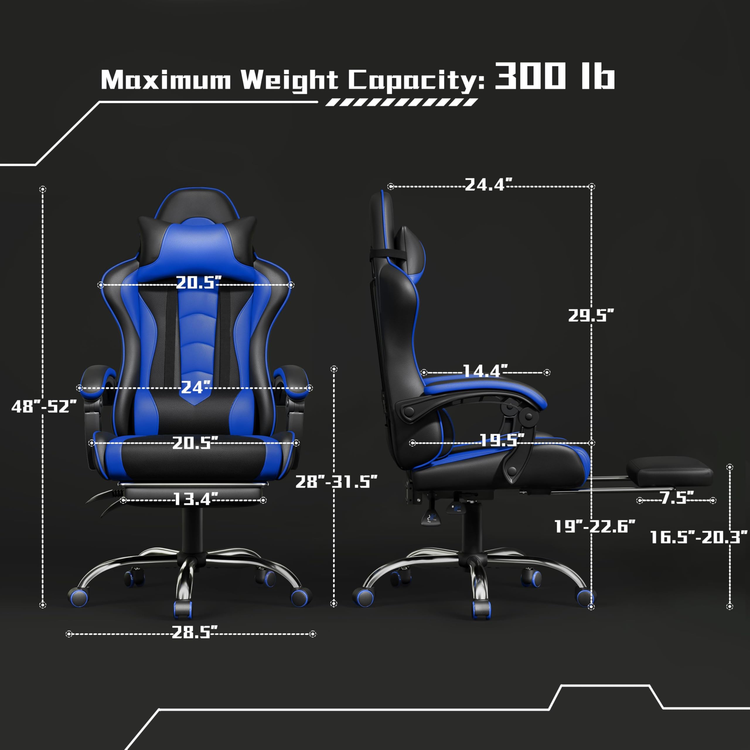 Yaheetech Gaming Chair with Electric Massage Lumbar Support, Footrest & Headrest — Ergonomic High Back Recliner for Home Office, Computer Desk Chair, Height Adjustable, 300 lbs, Black/White