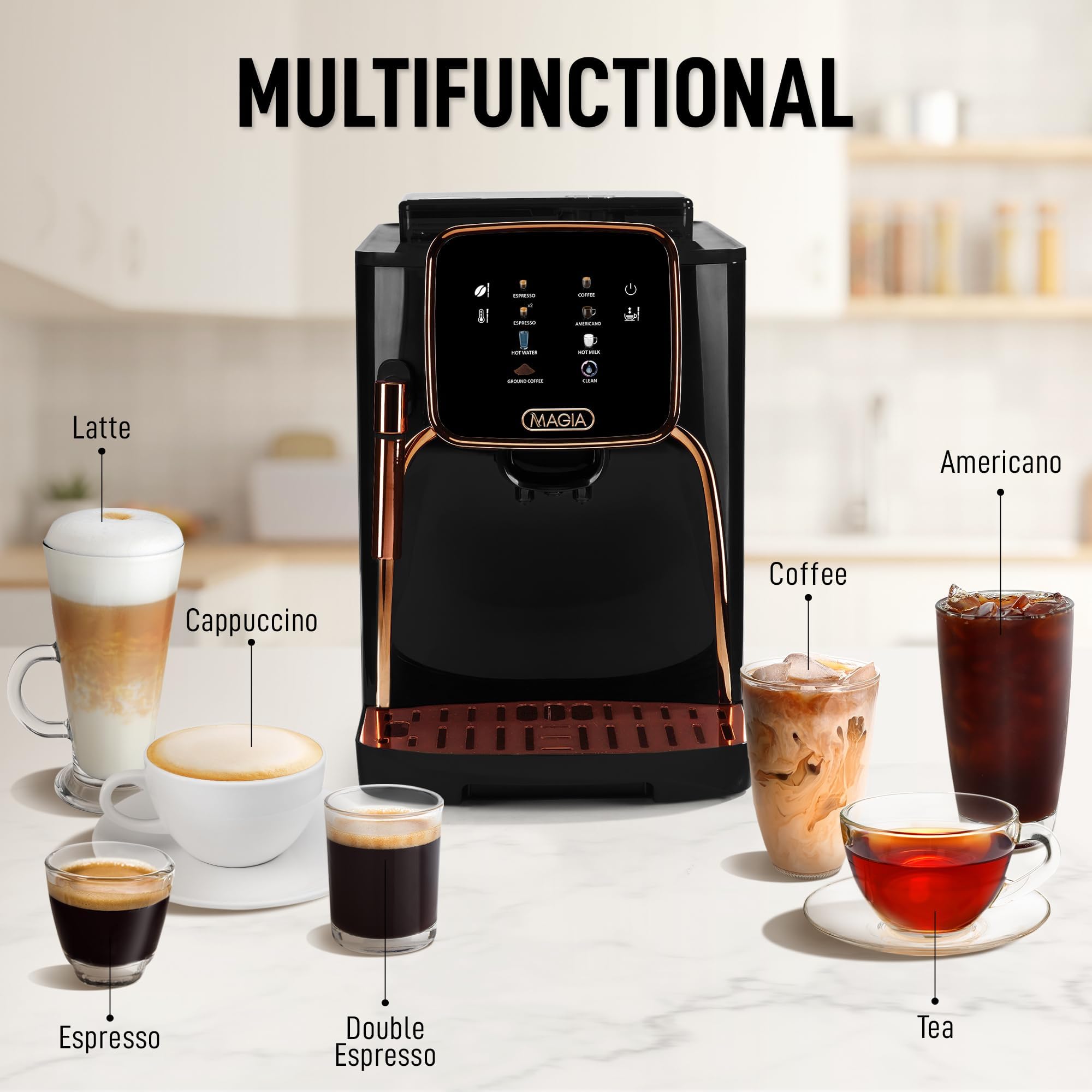 Zulay Magia Super Automatic Espresso Maker Machine with Grinder - 19 Fully Customizable Coffee Options, Auto Cleaning, Milk Foam System - for Latte, Cappuccino - Ultra LUX - White (13.7x17.7x9.4)