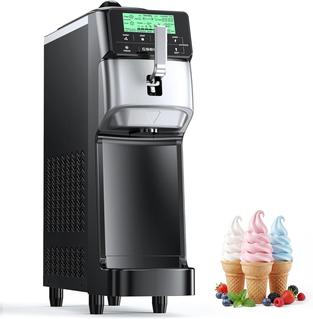 Commercial Soft Serve Ice Cream Maker,3.5 Gal/H 5" Touch Screen, Auto-Clean & Pre-Cool, Stainless 6L Hopper for Café Restaurant