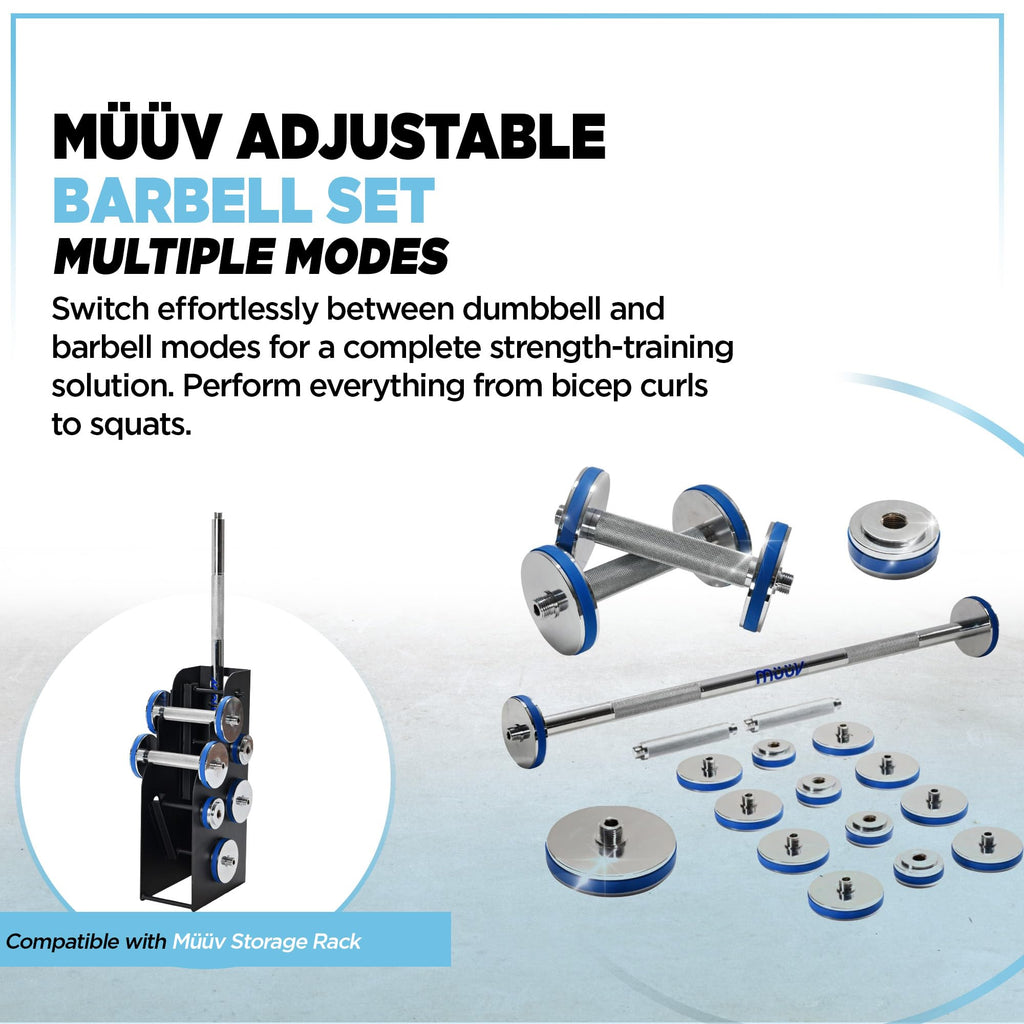 müüv Adjustable Barbell Set – 2-in-1 Dumbbell & Barbell System for Home Gym, 5–40 lb Weight Set with Plates & Handles – Compact Strength Training Equipment for Men & Women