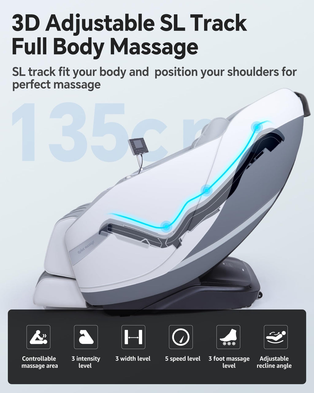 Massage Chair Full Body Zero Gravity, 3D ‌SL-Track Shiatsu Massage with Unique Rocking Sleep Mode, Upgraded Calf & Knee Massage (+11cm) for Tall People, Wireless Charging &Touch Screen,Black