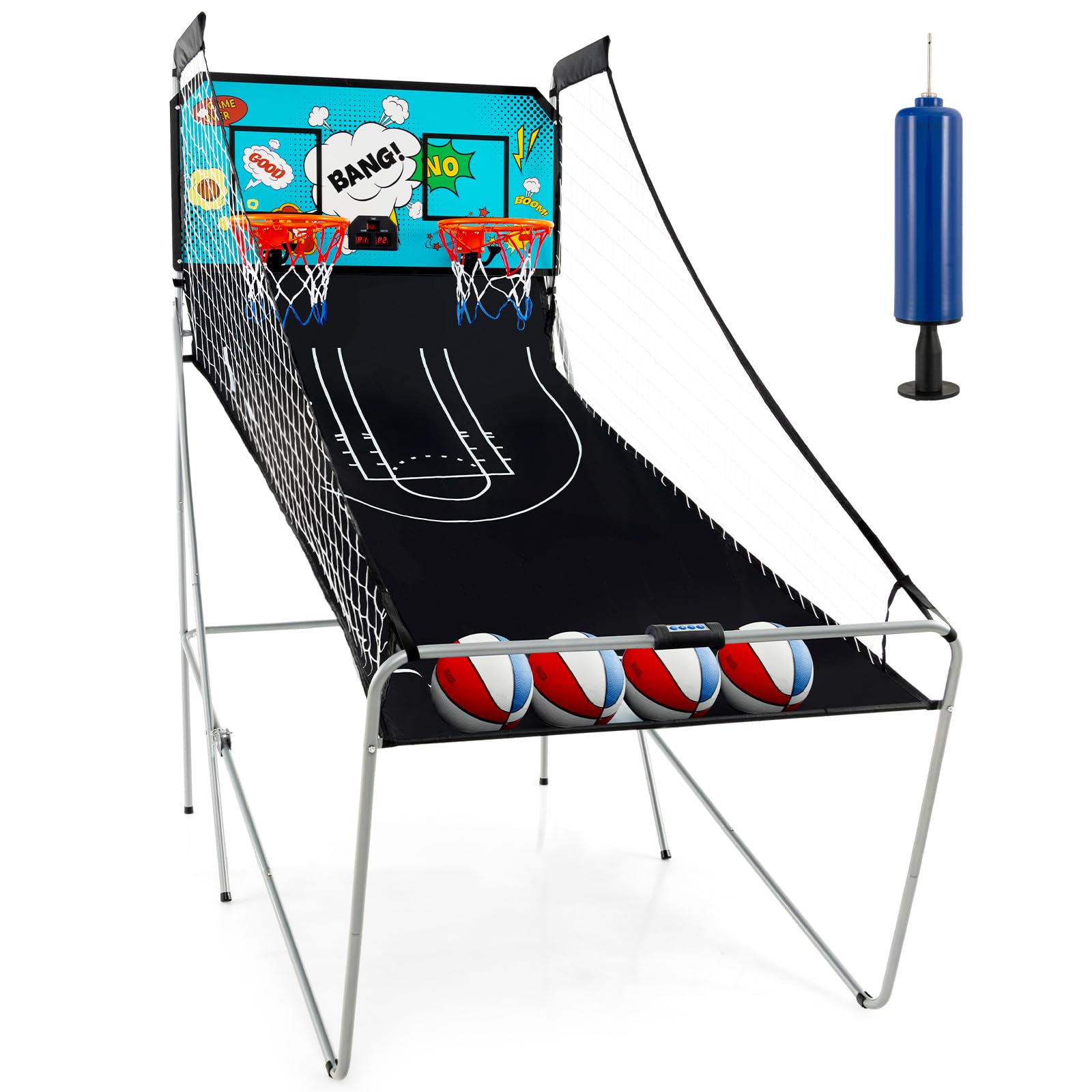Giantex Foldable Basketball Arcade Game, 8 Game Options, Electronic Double Shot 2 Player w/ 4 Balls and LED Scoring System, Indoor Basketball Game for Kids, Adults