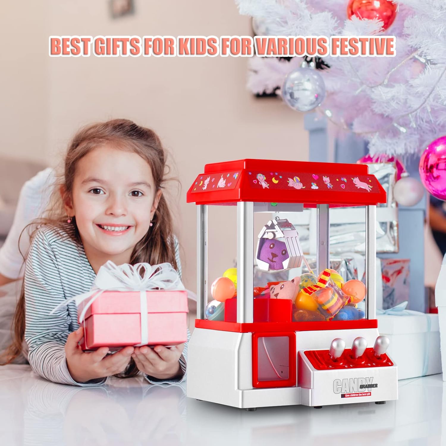 Claw Machine for Kids Toy Mini Arcade Machine Candy Grabber Prize Dispenser Vending Machine Arcade Game Machines for Home Party Christmas Birthday Gifts Cool Girl Toys