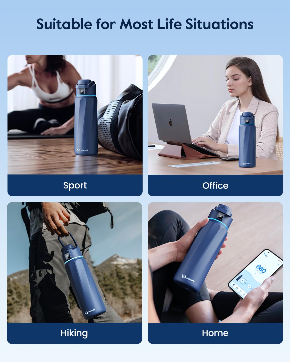 BOOST Smart Water Bottle that Reminds You to Drink, 24oz BPA-Free Stainless Steel Vacuum Insulated, Wide Mouth Water Tracker Bottle with APP for School, Gym, Office, Ideal for Father's Day