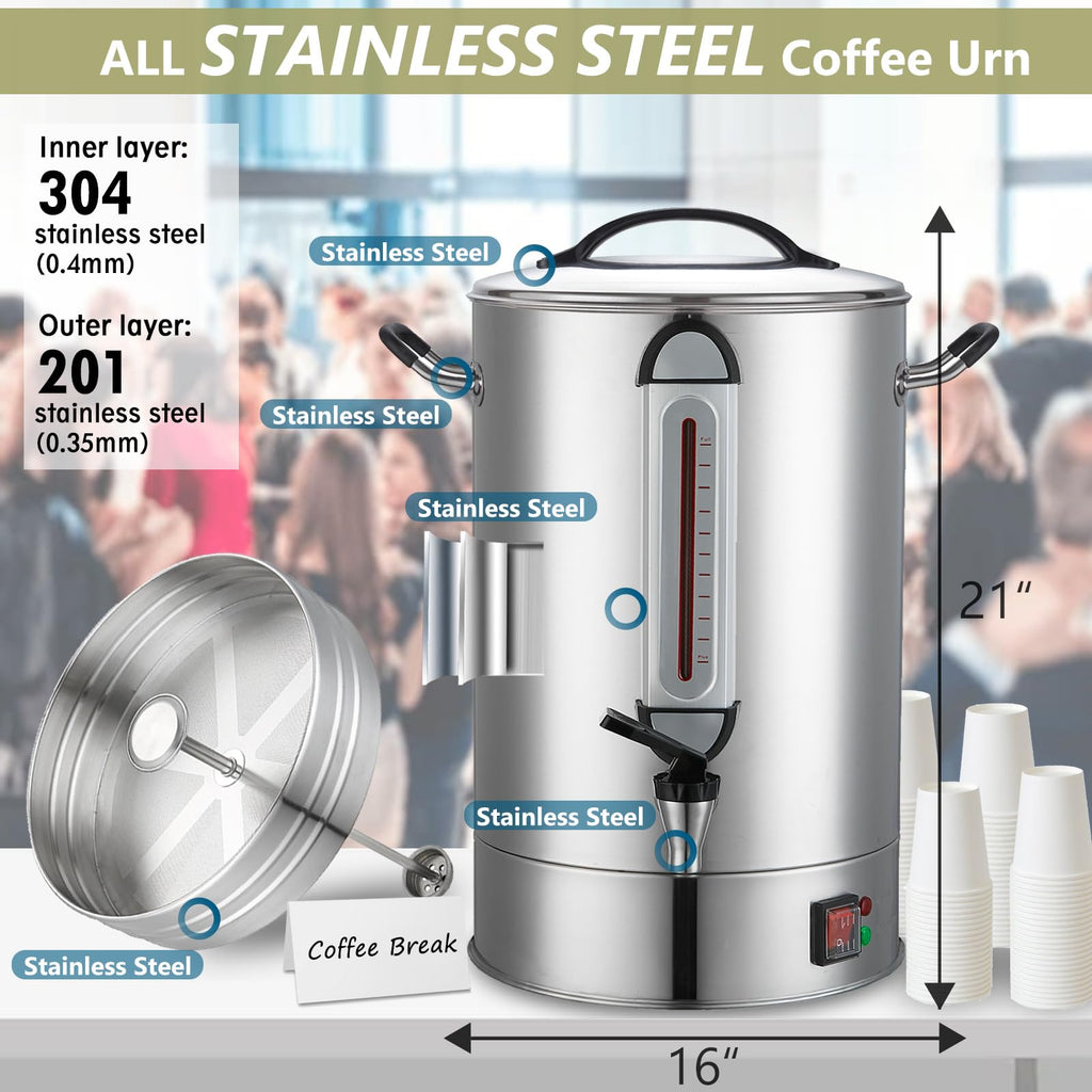 Commercial Coffee Urn 24L 160Cup Stainless Steel Quick Brew Hot Dispenser for Catering, Commercial Grade Large Capacity Coffee Maker For Meeting Rooms, Church, School, for 100+ Guests