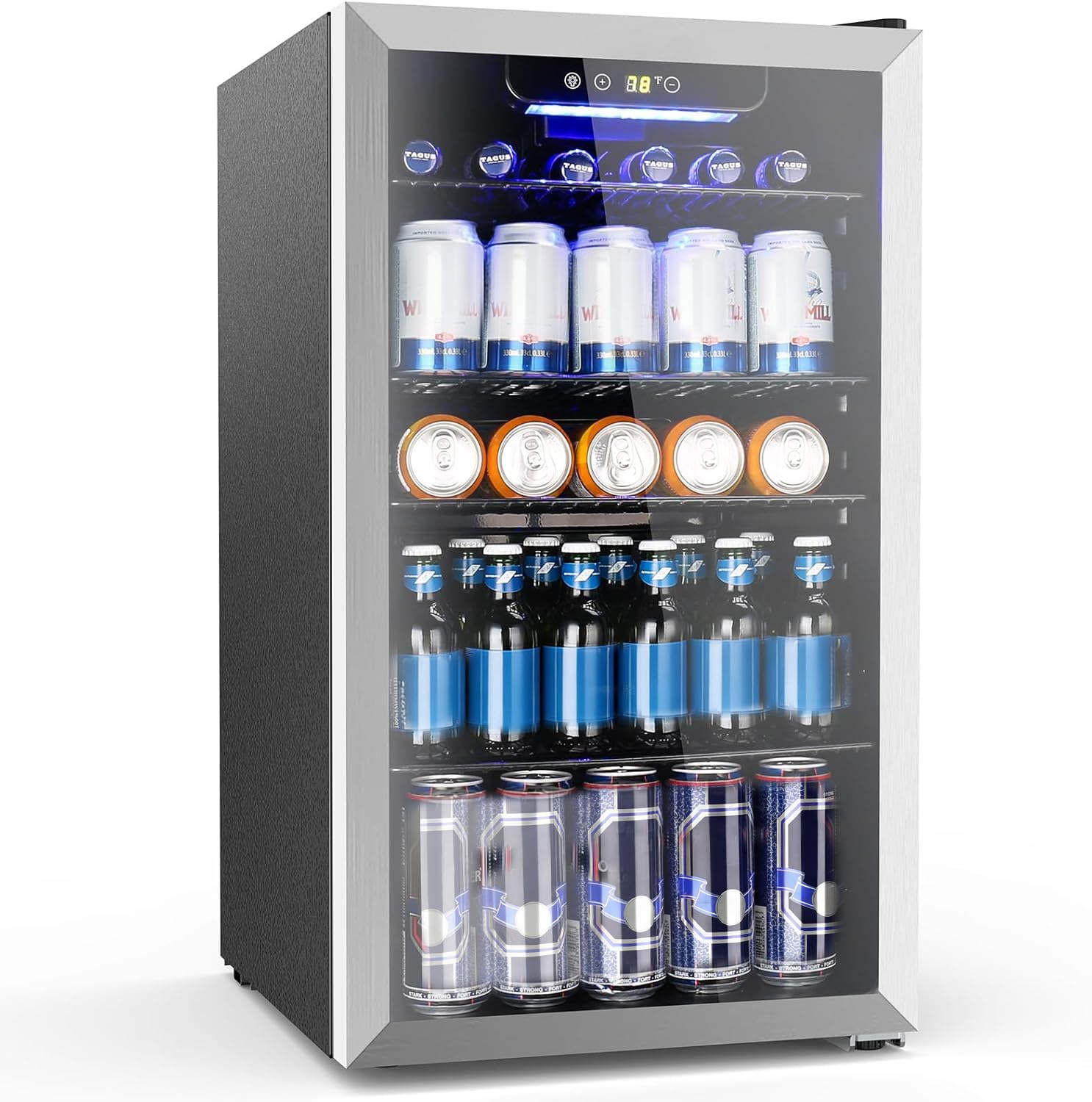 Electactic 50 Cans Beverage Refrigerator Cooler, 1.3 Cu.ft Mini Fridge Countertop Drink Cooler with Glass Door for Beer, Soda,Wine, Adjustable Digital Temperature Control for Home Dorm Bar, Black