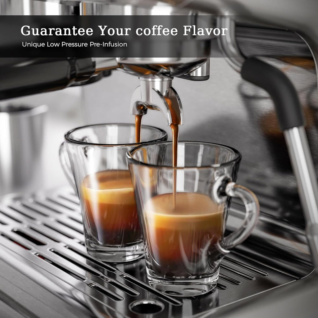 Kismile Espresso Machine with Grinder, 20 Bar Expresso Coffee Machines with Milk Frother, 58mm Expresso Machines for Home, Perfect for Cappuccino & Latte, Brushed Silver