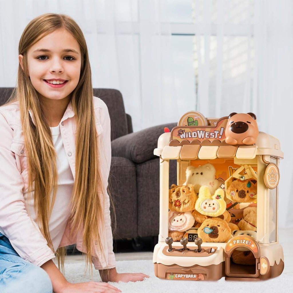Mini Claw Machine for Kids, 27x22.5x35cm Mini Vending Machine Dual Powered with 10 Dolls, 10 Eggs & 24, Electronic Game Indoor Toy for Home Party Birthday