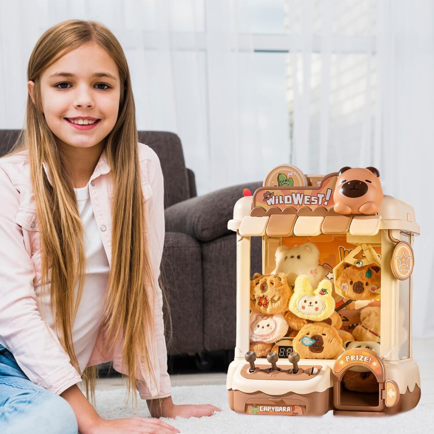 Mini Claw Machine for Kids, 27x22.5x35cm Mini Vending Machine Dual Powered with 10 Dolls, 10 Eggs & 24, Electronic Game Indoor Toy for Home Party Birthday