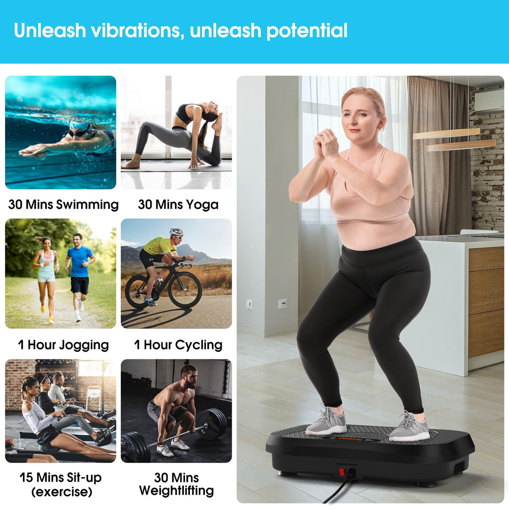 SoftGym Waver Vibration Plate Exercise Machine for Lymphatic Drainage Weight Loss,120 Speed Levels Vibrating Platform with Resistance Bands,Full-Body Workout Equipment for Muscle Toning