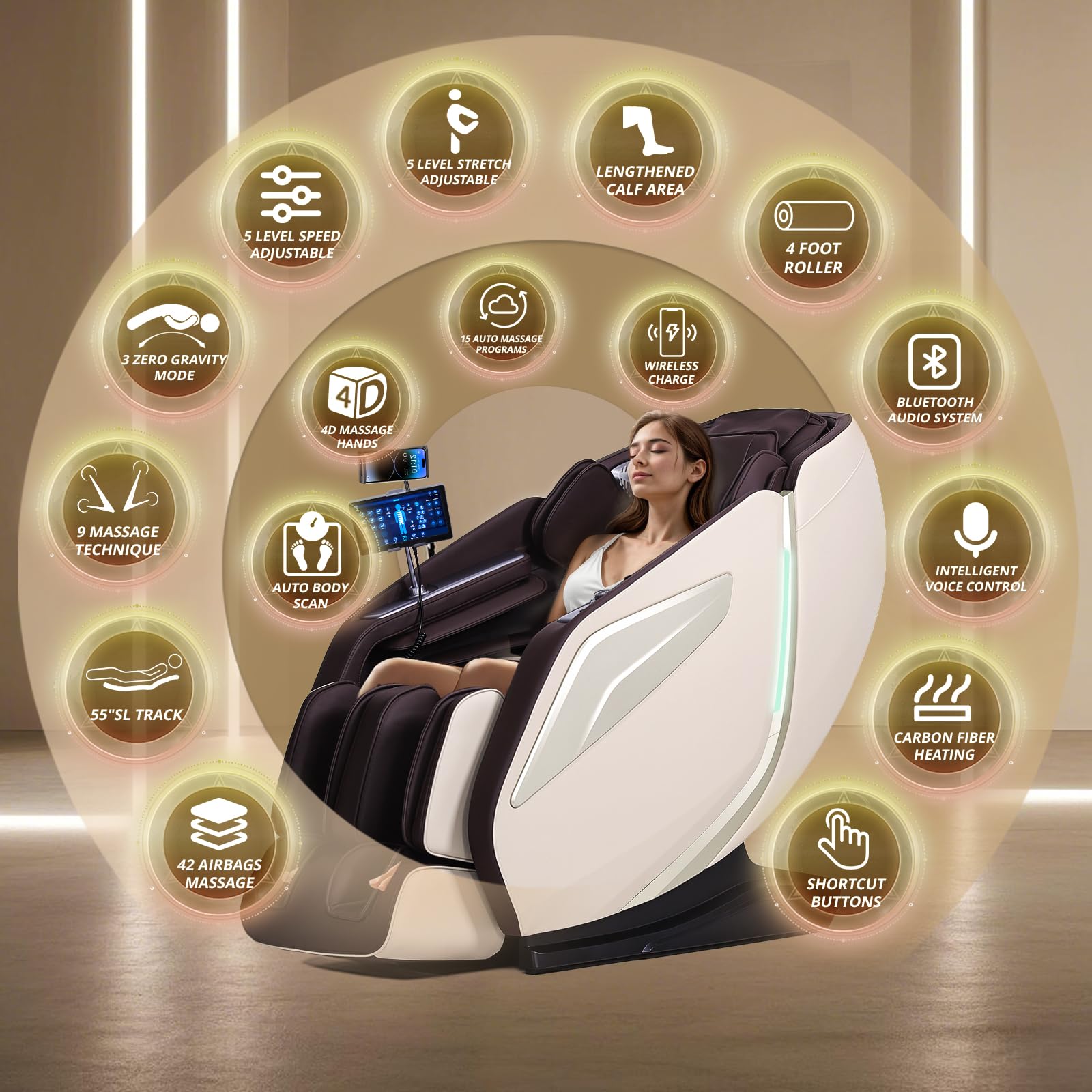 HealthRelife 4D Massage Chair Full Body Zero Gravity Recliner - 55“ SL-Track,15 Auto Modes,11 Massage Technique,40 Airbags Massage,with Yoga Stretch,APP Control,Shiatsu Foot Massage(Black)