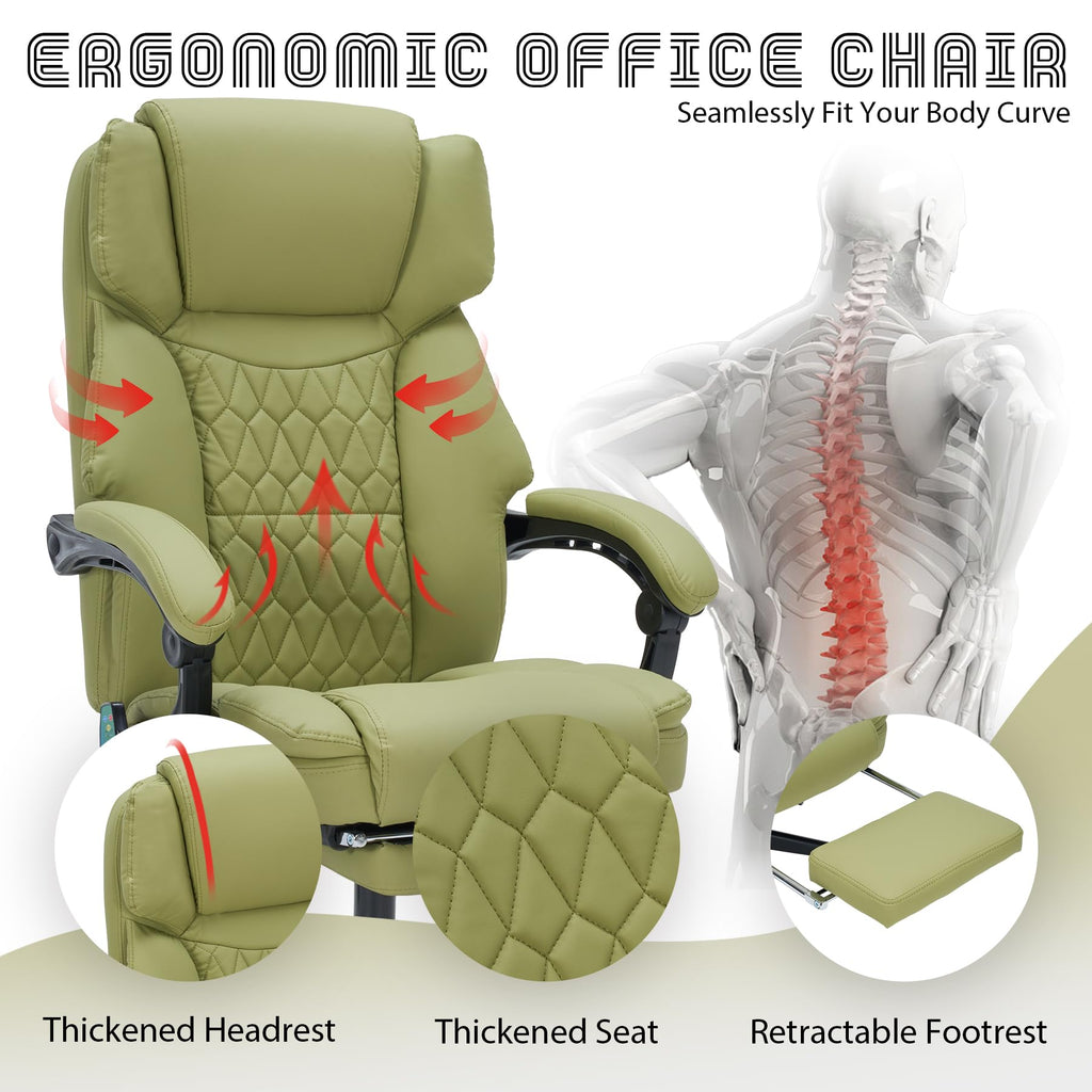Massage Office Chair with Foot Rest 6 Points Vibration and Heat Home Office Desk Chairs for Heavy People 400lbs Reclining Managerial Chairs Ergonomic Executive Chair (Black)
