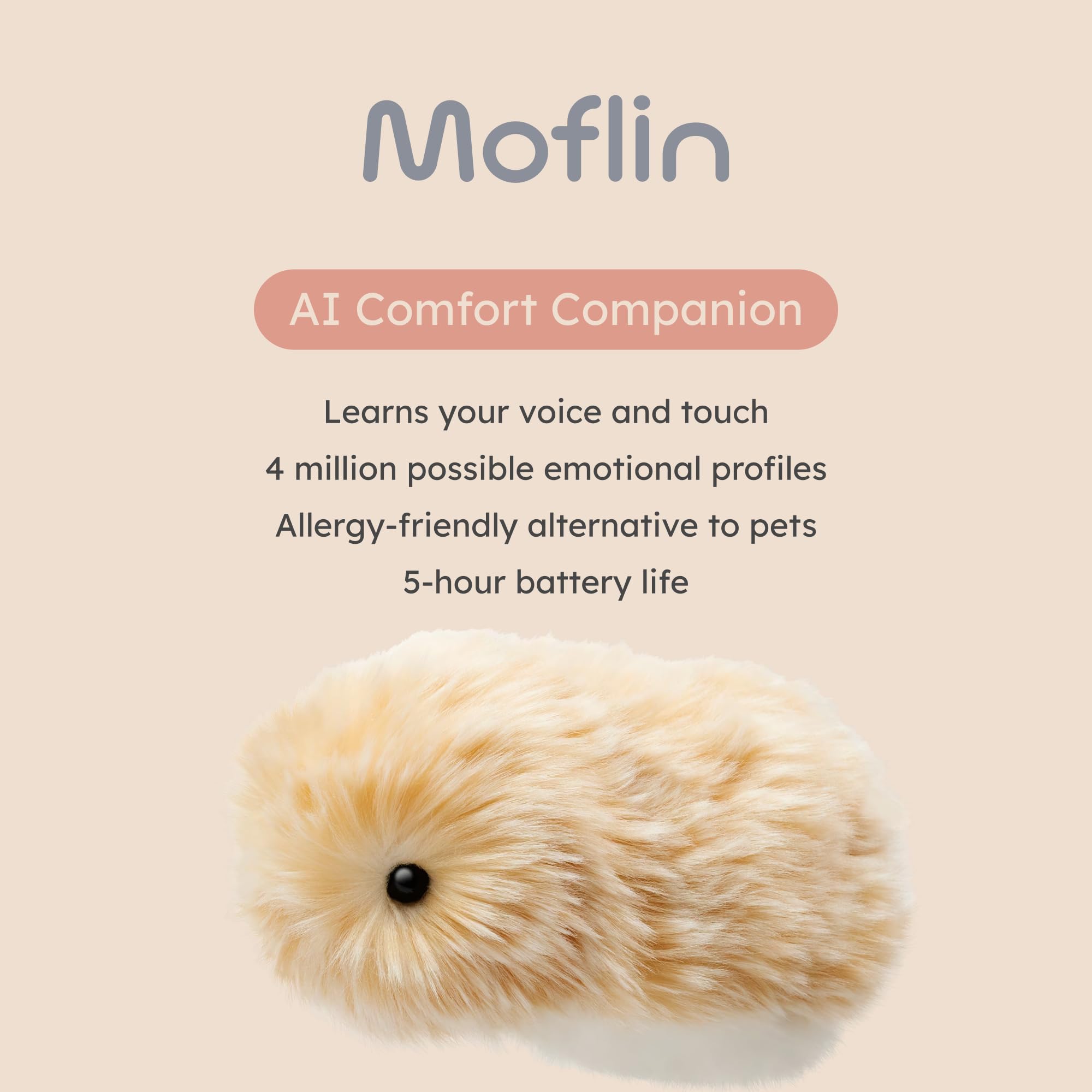 Casio Moflin Smart Companion Powered by AI Interactive Smart Companion with Emotional Evolution and MofLife App Compatibility for Stress Relief and Reassurance (Gold)