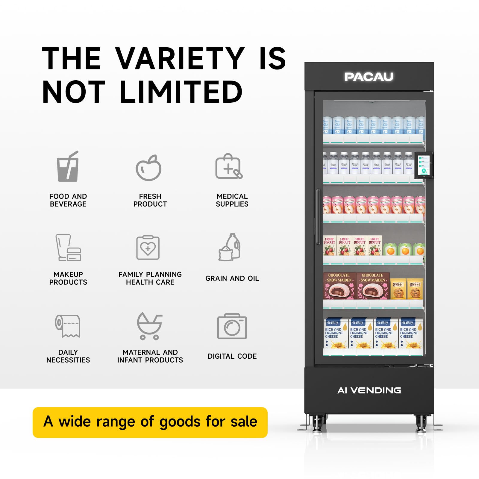 Smart AI Vending Machine (with Card Reader) Features AI Visual Recognition and Cashless Payment Support; Ideal for Gyms, Schools, Hotels, Entertainment Venues, and More (Black)