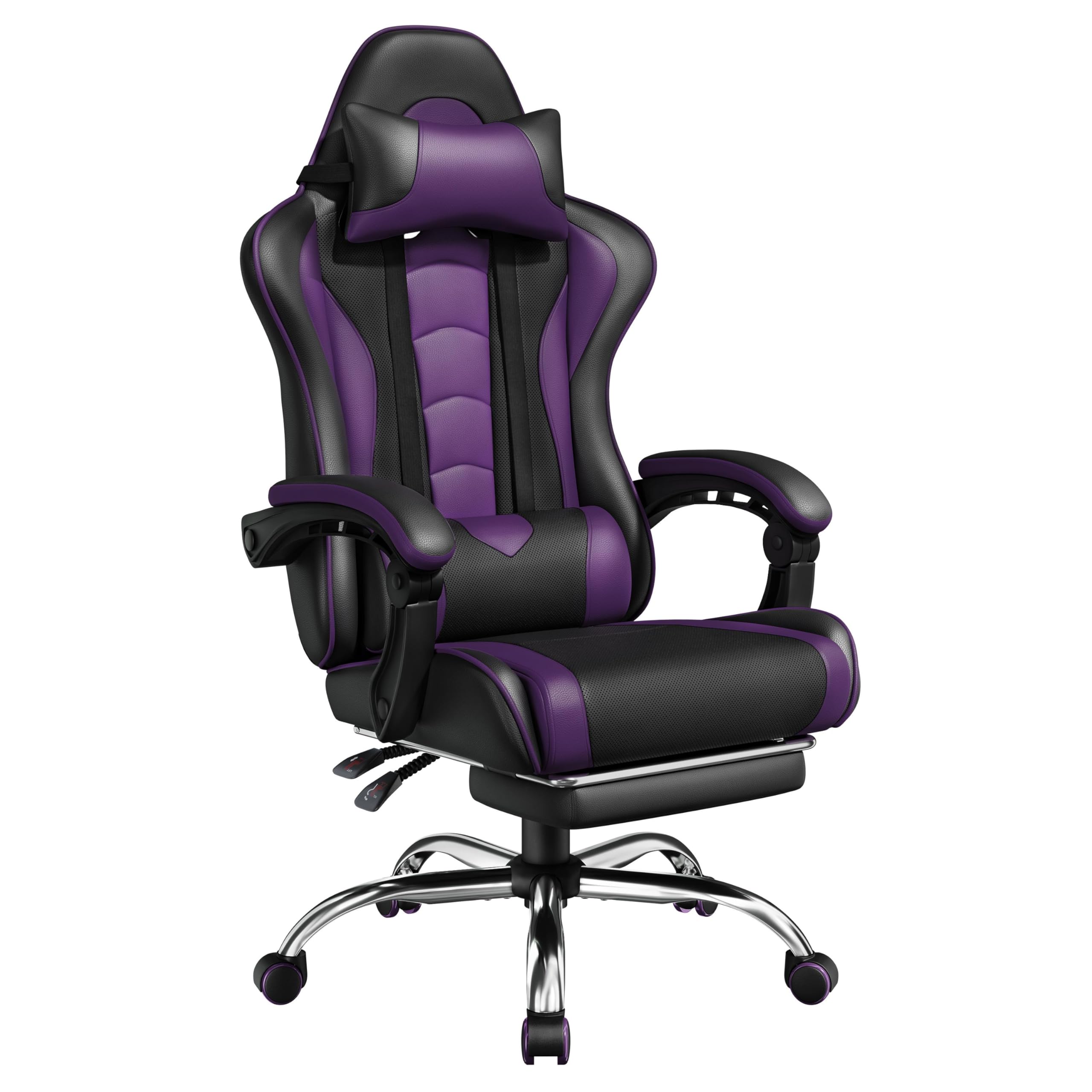 Yaheetech Gaming Chair with Electric Massage Lumbar Support, Footrest & Headrest — Ergonomic High Back Recliner for Home Office, Computer Desk Chair, Height Adjustable, 300 lbs, Black/White