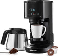 Gourmia 2-in-1 Single Serve and 12 Cup Coffee Maker - Drip Brew, K-Cup Compatible, Programmable, Pause and Serve, Removable Filter, Thermal Carafe, Black
