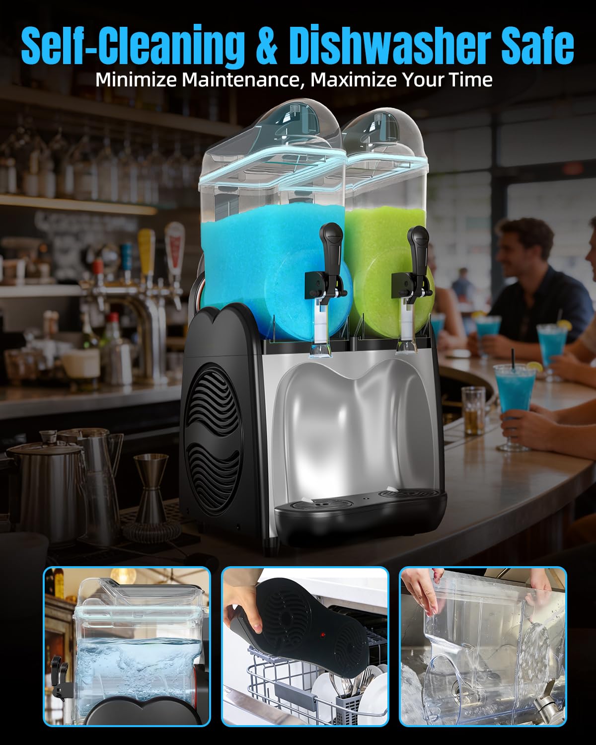 30L Commercial Slushie Machine, 2 Tank Margarita Machine, 80 Grande Cups Slushy Machine with Auto Clean, 8 Gal LED Frozen Drink Machine for Business, Mobile Bar, Party, Restaurant, 800W Fast Cooling