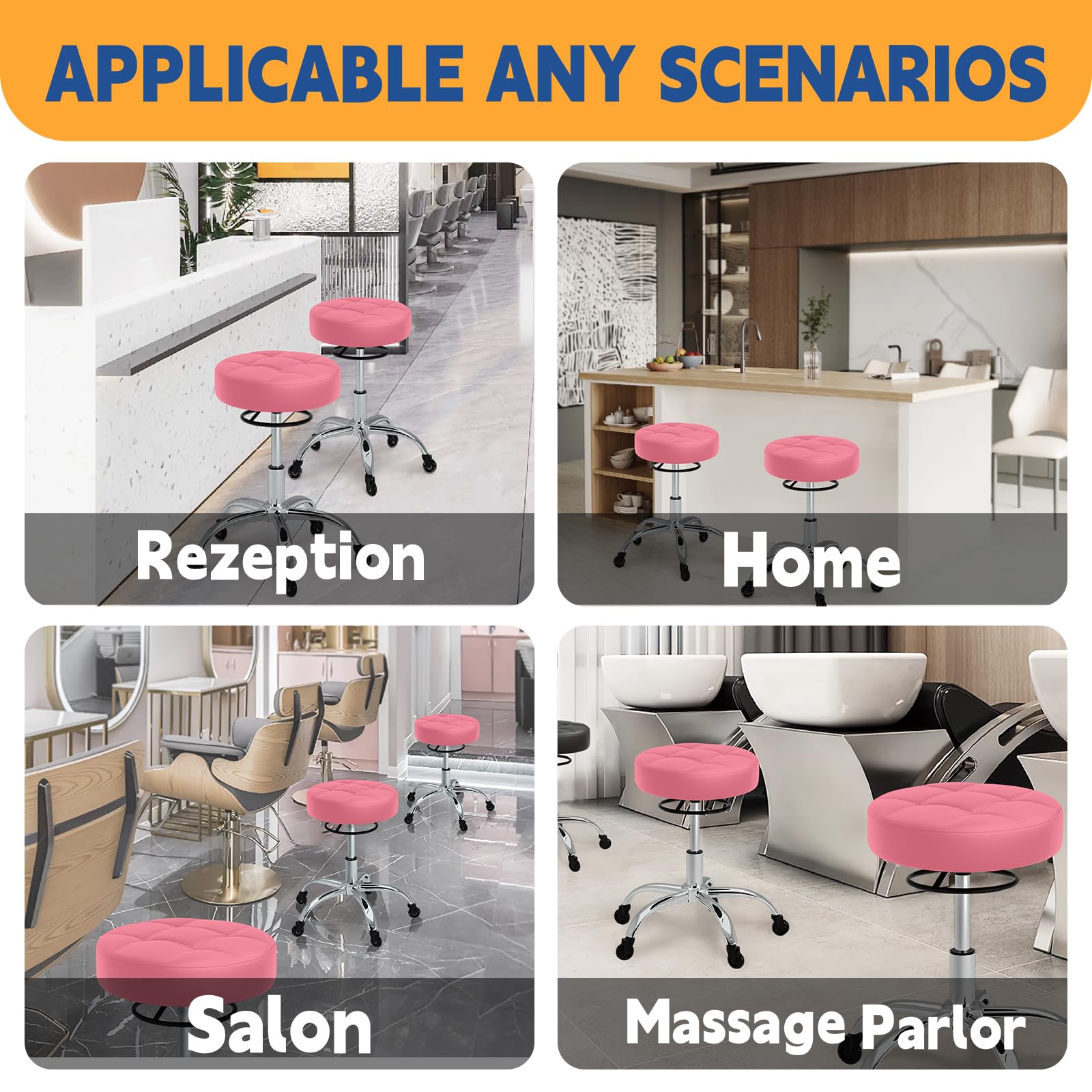 Rolling Stool Heavy Duty 400lb: Super Soft Seat Cushion,360° Swive,Height Adjustability,No Squeaky Noises,No Tip Over, New Upgraded Salon stool Chair, for Tattoo Facial Massage Spa Medical (Black)