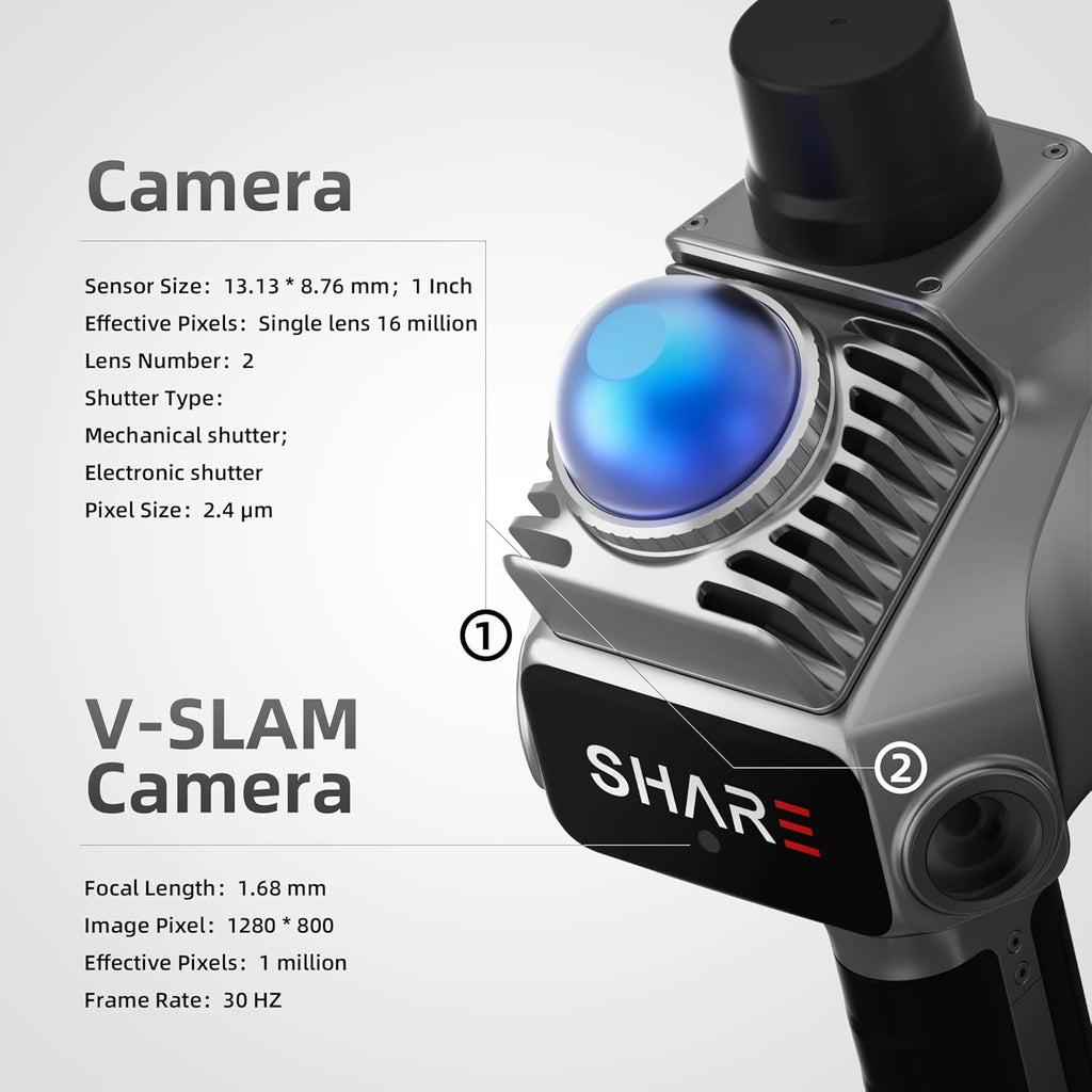 SHARE SLAM S20 Handheld 3D LiDAR Scanner - Professional Spatial Mapping Camera for Surveying & Architecture | 1cm Relative Accuracy, 70m Range, Dual 1-Inch Sensor | True-Color Point Cloud & 3DGS Ready