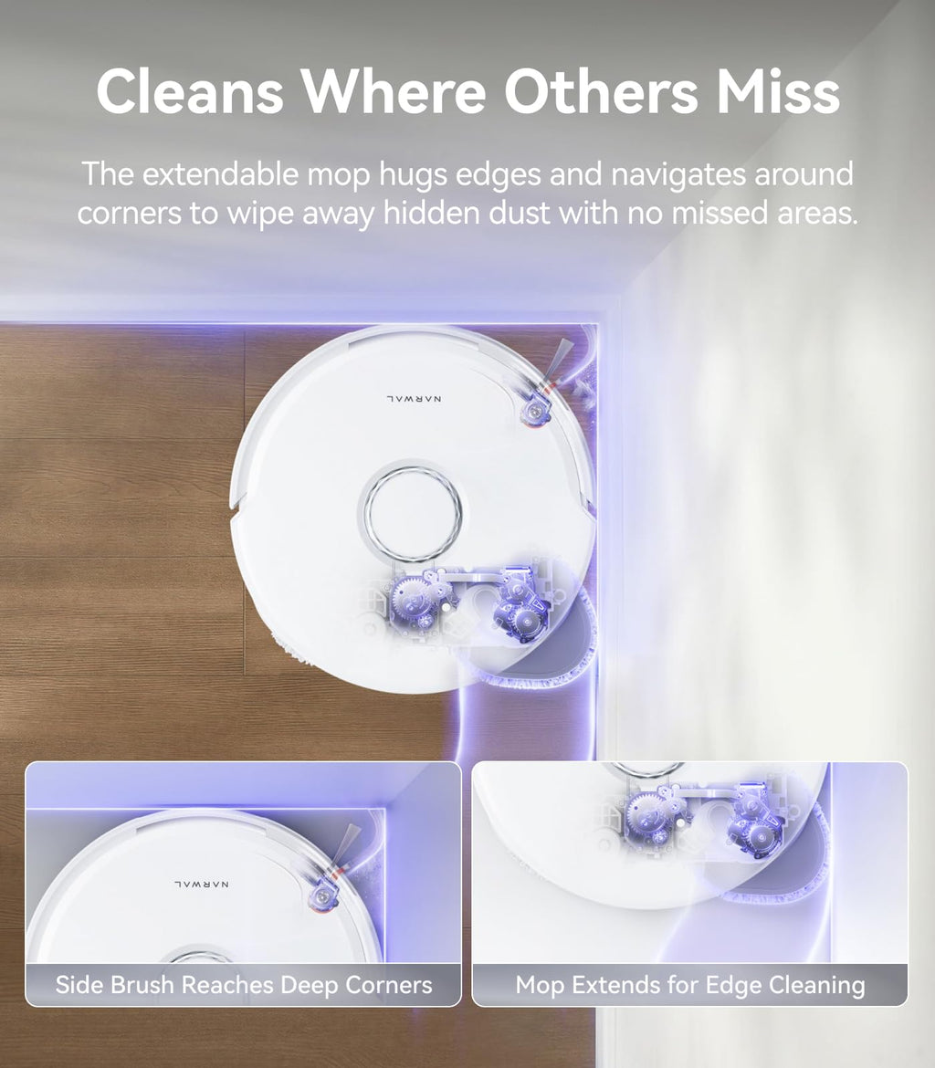 NARWAL Freo Z10 Turbo Robot Vacuum and Mop Combo, 25000Pa Suction, Edge-to-Edge Cleaning, Tangle-Free for Pet Hair, Auto Mop Wash, Smart Avoidance, Self-Emptying, for Carpet & Hard Floors, White