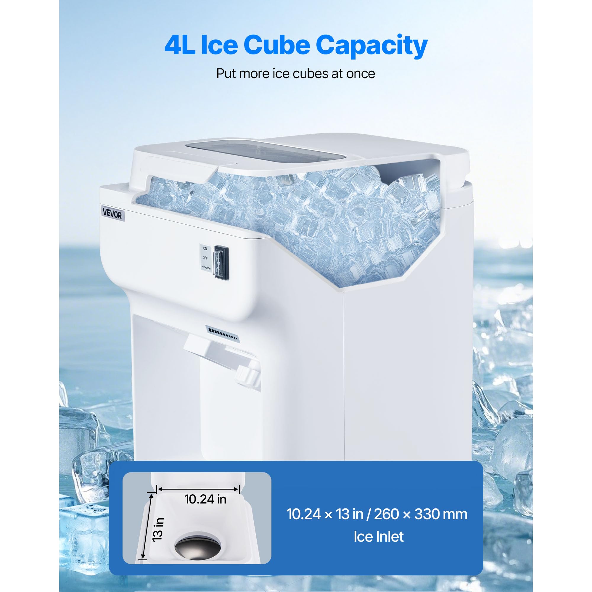 VEVOR Ice Shaver Machine Electric Snow Cone Machine, 265 LBS/H Shaved Ice Machine 250W Ice Crusher Triple Blades Tabletop Shaved Ice Maker with Adjustable Fineness for Home and Commercial Use